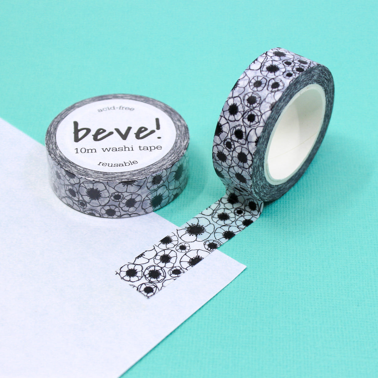 Flower Washi Tape- Black/White