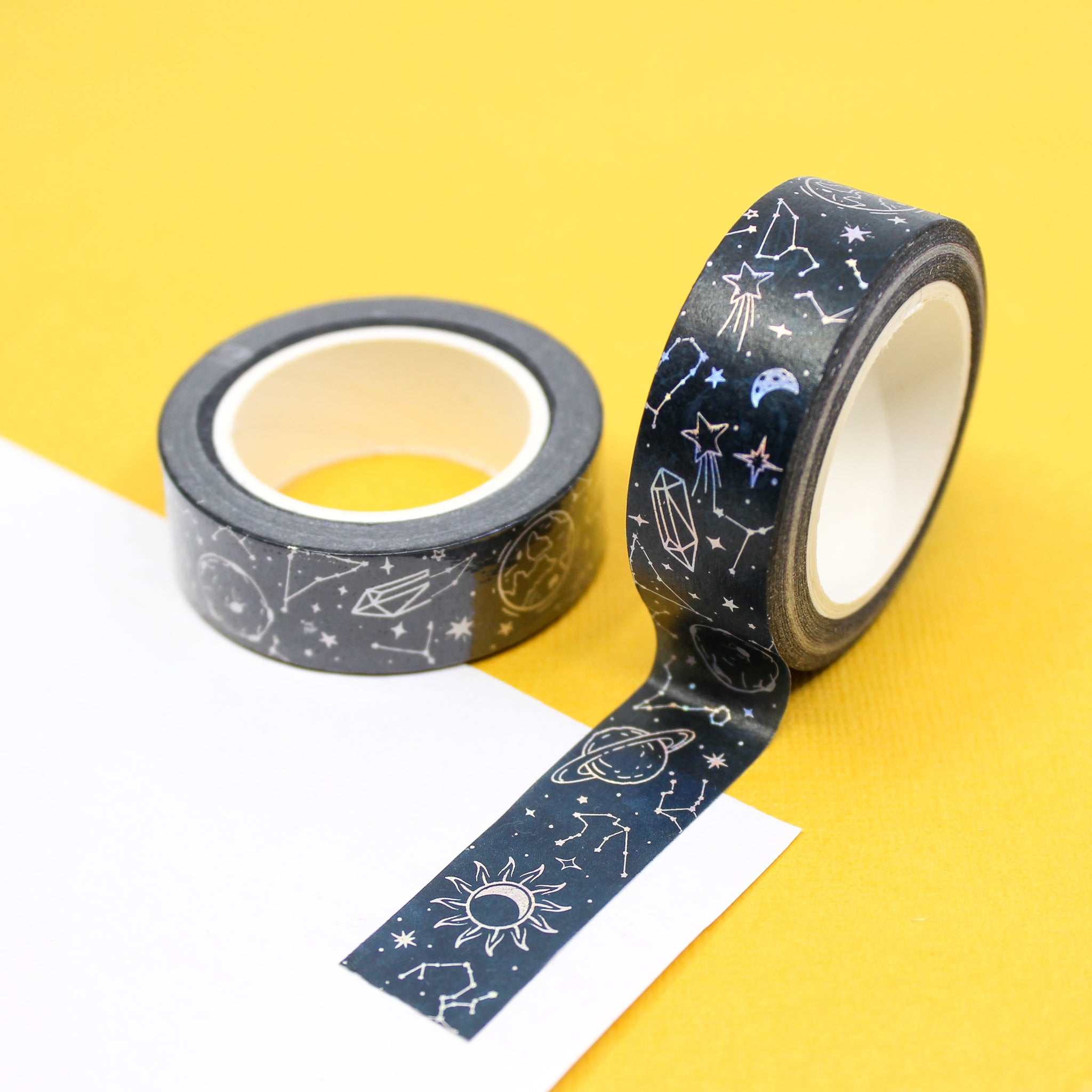 Celestial Silver Washi Tape, Moon and Constellations on Black, Celestial  Washi Tape