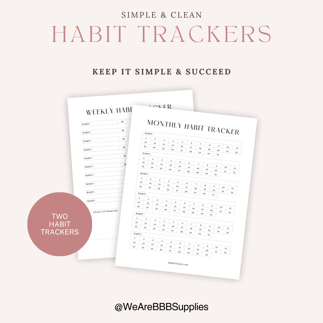 Free downloadable Printable monthly habit tracker from BBB Supplies Craft Shop