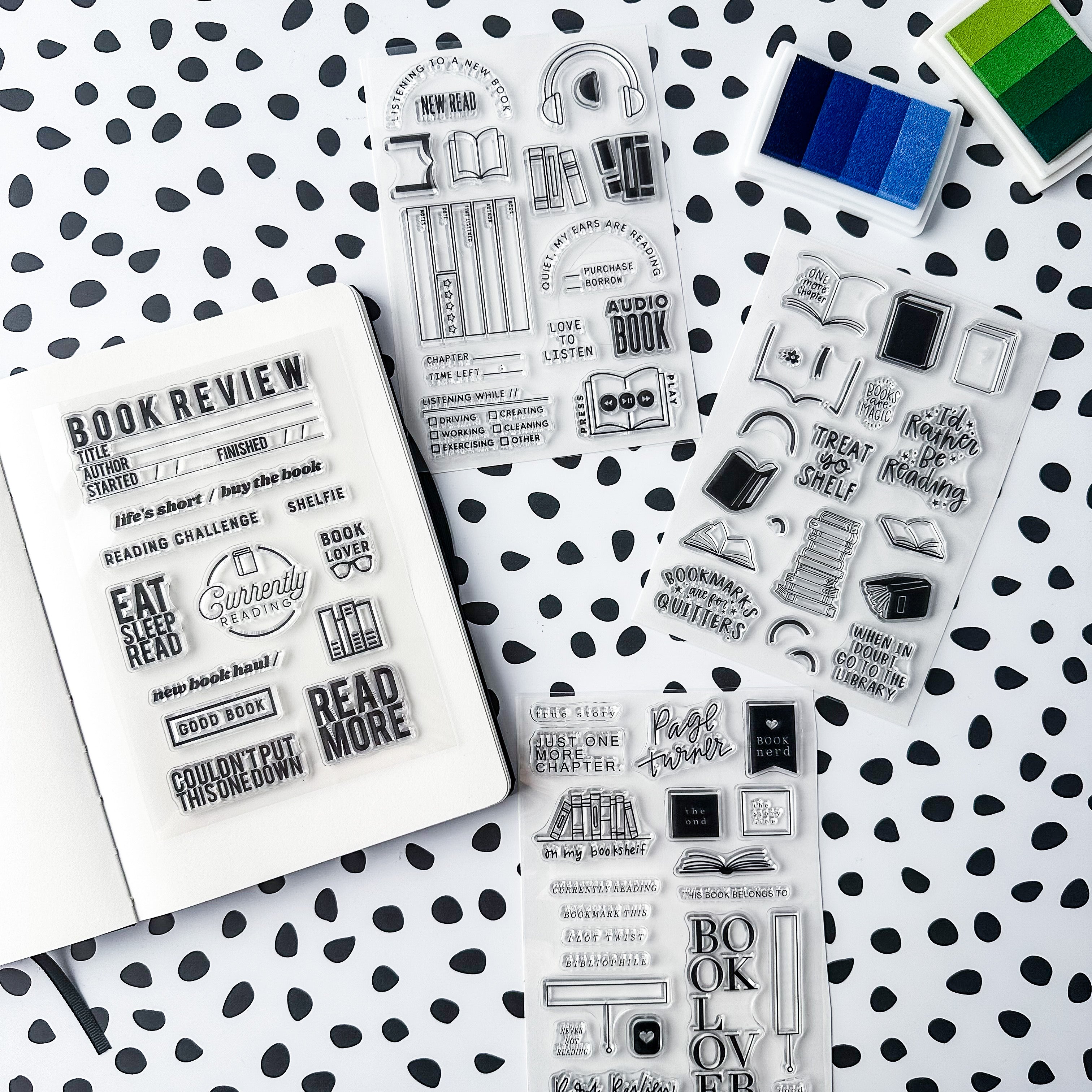 Organize your reading life with these handy stamps! Keep track of books you've read, rate them, jot down key points, and more. Perfect for book lovers who want to create a personalized reading log in their planner or journal. These stamps are sold at BBB Supplies Craft Shop.