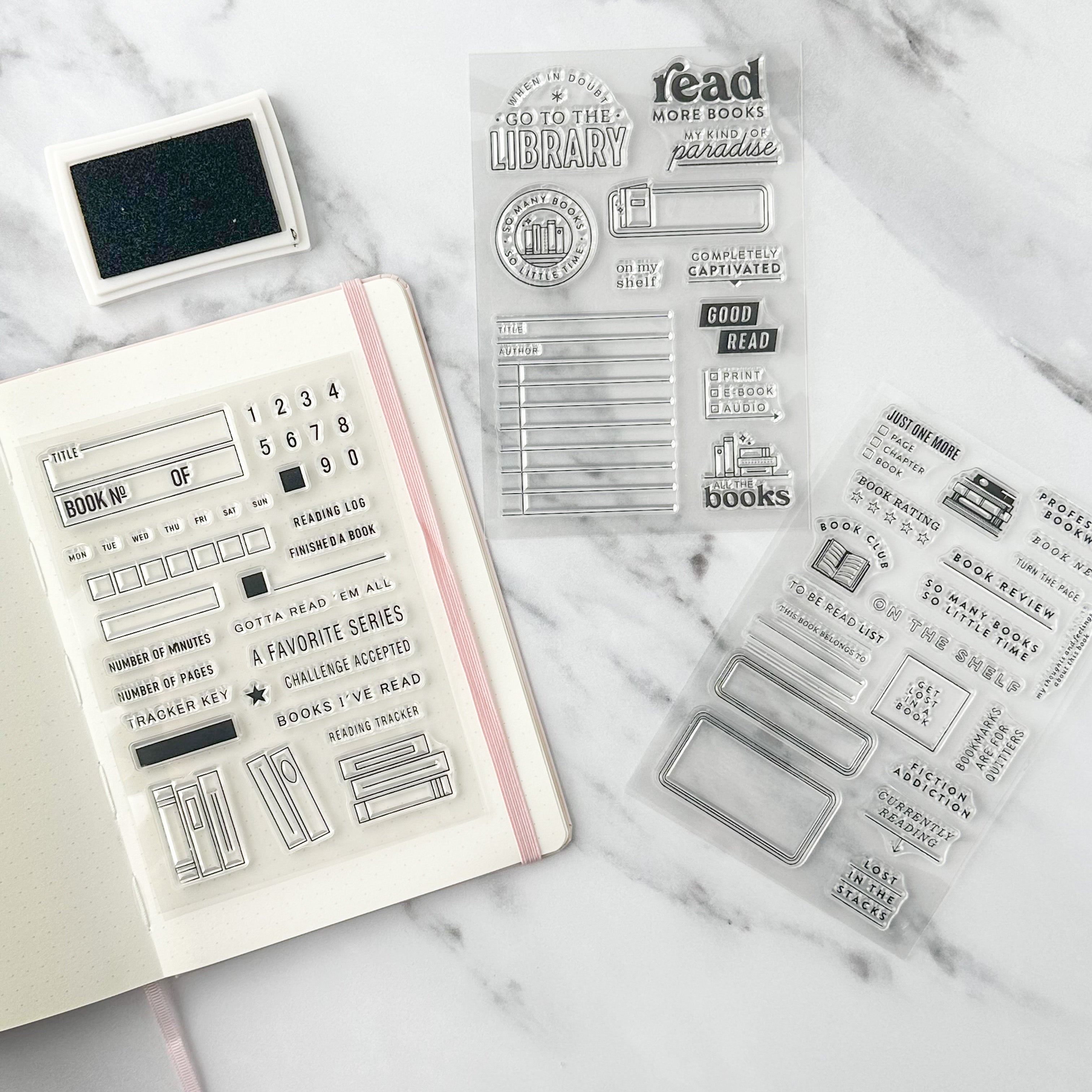 Keep track of your reading adventures with these delightful stamps! Featuring book stacks, and page turner, these stamps are perfect for marking your progress, favorite reads, and book-related goals. Ideal for planners, journals, and reading logs, these stamps add a touch of bookish charm to your pages. These stamps are sold at BBB Supplies Craft Shop.