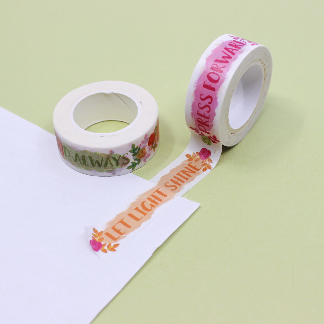 Enhance your Bible journaling experience with our faith-themed washi tape, ideal for adding meaningful and encouraging phrases to your pages, deepening your spiritual reflection. This tape is sold at BBB Supplies Craft Shop.