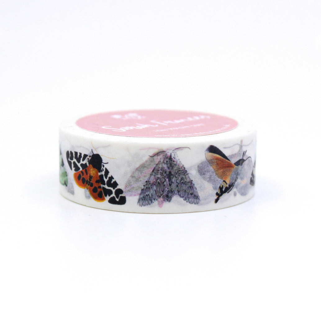  "British Moths Washi" features detailed illustrations of various moths native to the UK, perfect for adding a touch of nature and elegance to your crafts and projects.