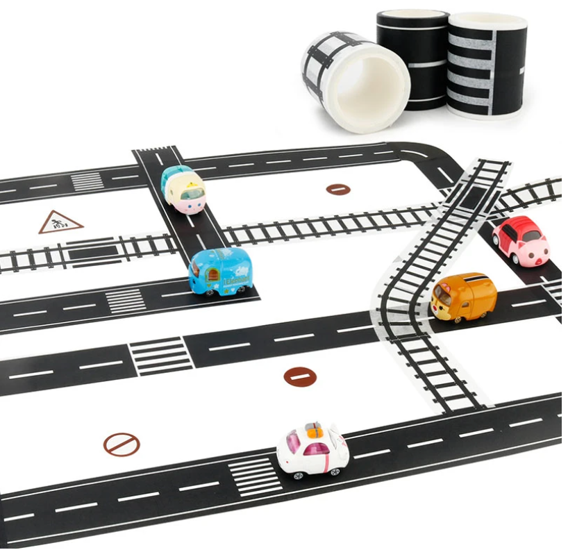 Fuel imagination and play with our road-themed washi tape for kids' playtime, featuring a playful road design perfect for creating roads and pathways for toy cars and adventures. This tape is sold at BBB Supplies Craft Shop.