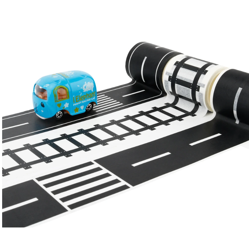 Fuel imagination and play with our road-themed washi tape for kids' playtime, featuring a playful road design perfect for creating roads and pathways for toy cars and adventures. This tape is sold at BBB Supplies Craft Shop.