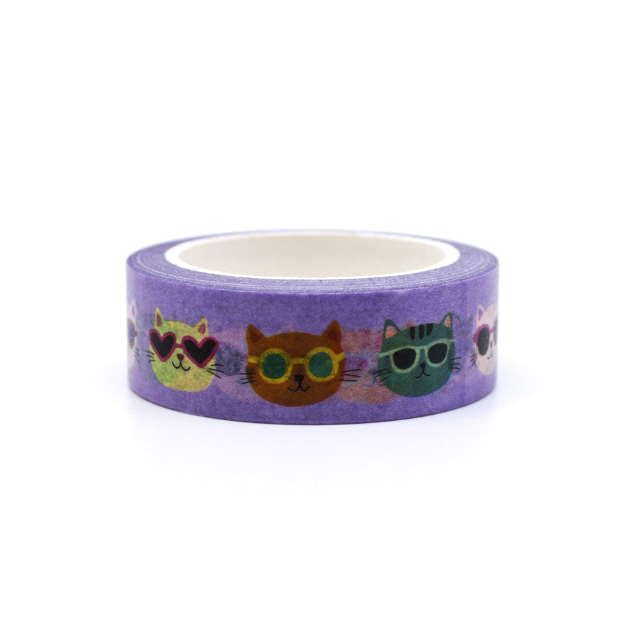 Cool Cats in Shades Washi Tape featuring playful cats wearing colorful sunglasses, adding a fun and quirky vibe to any craft or stationery project.