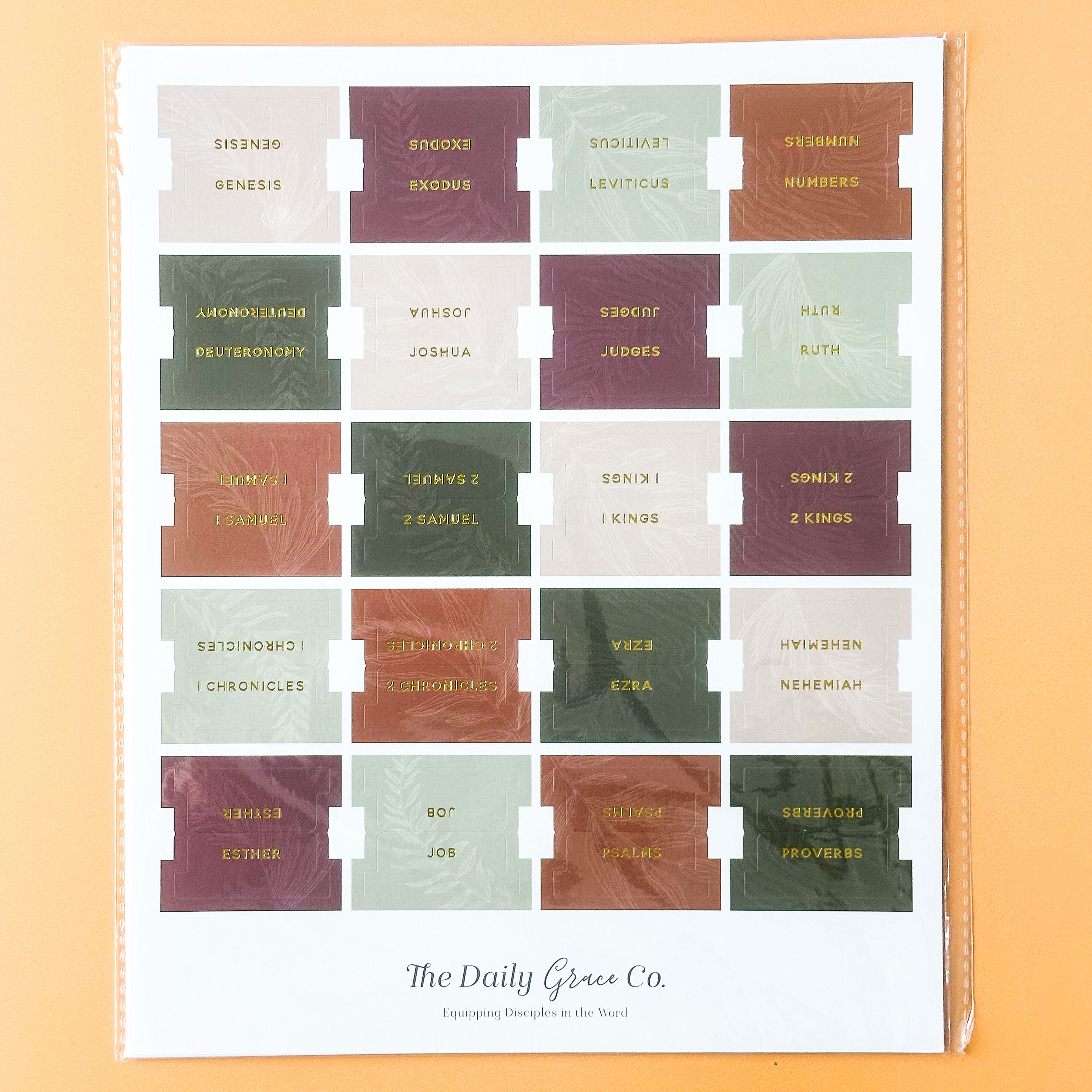These beautifully decorative and vibrant books of the bible tabs are self-adhesive, making it easy to navigate your Bible during your bible journaling and Bible Studies. Available in several colors at BBB Supplies Craft Shop. 