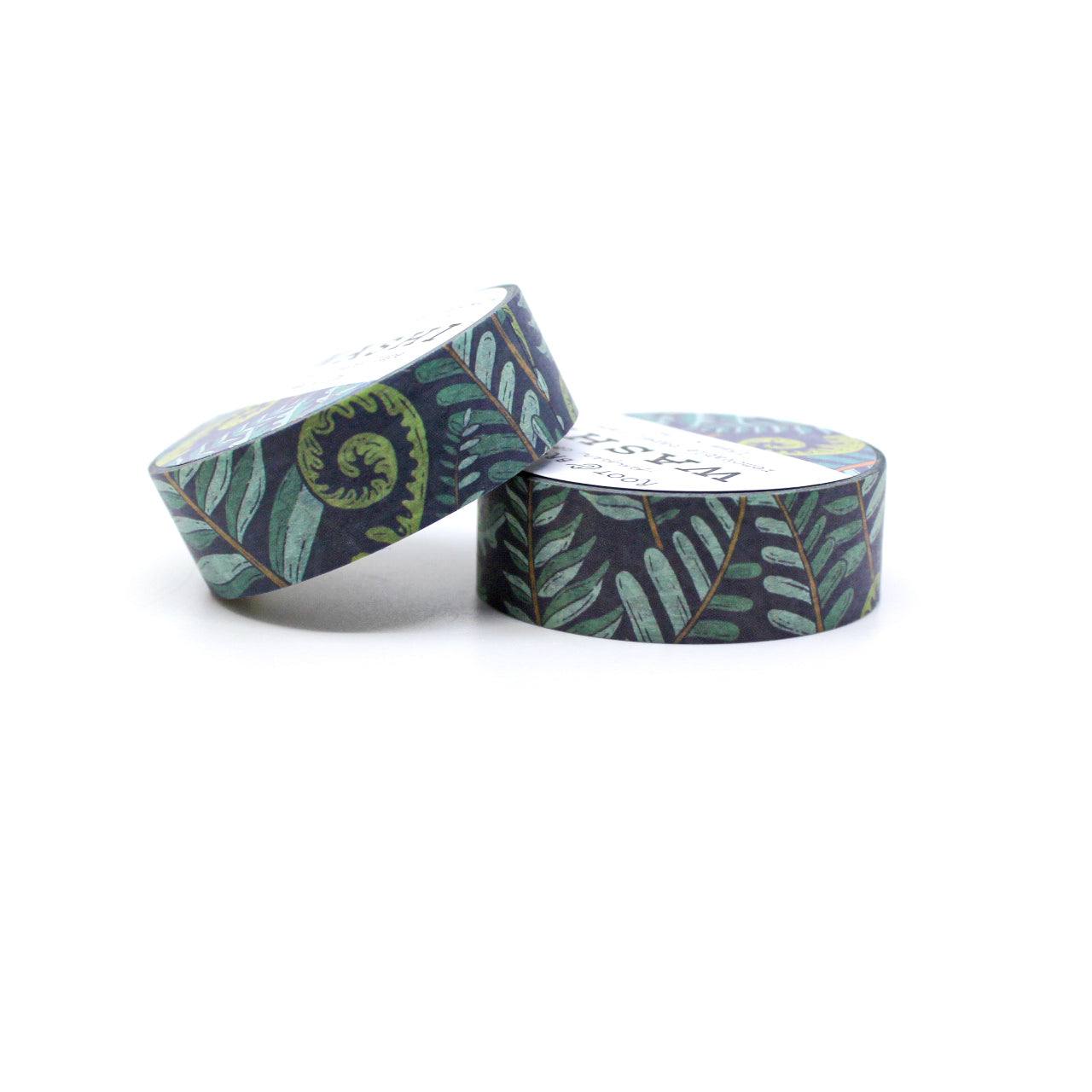 Forest Fern Washi Tape, featuring intricate fern designs, perfect for adding a touch of nature to your projects and crafts. This tape is sold at BBB Supplies Craft Shop and designed by Root & Branch Paper Co.
