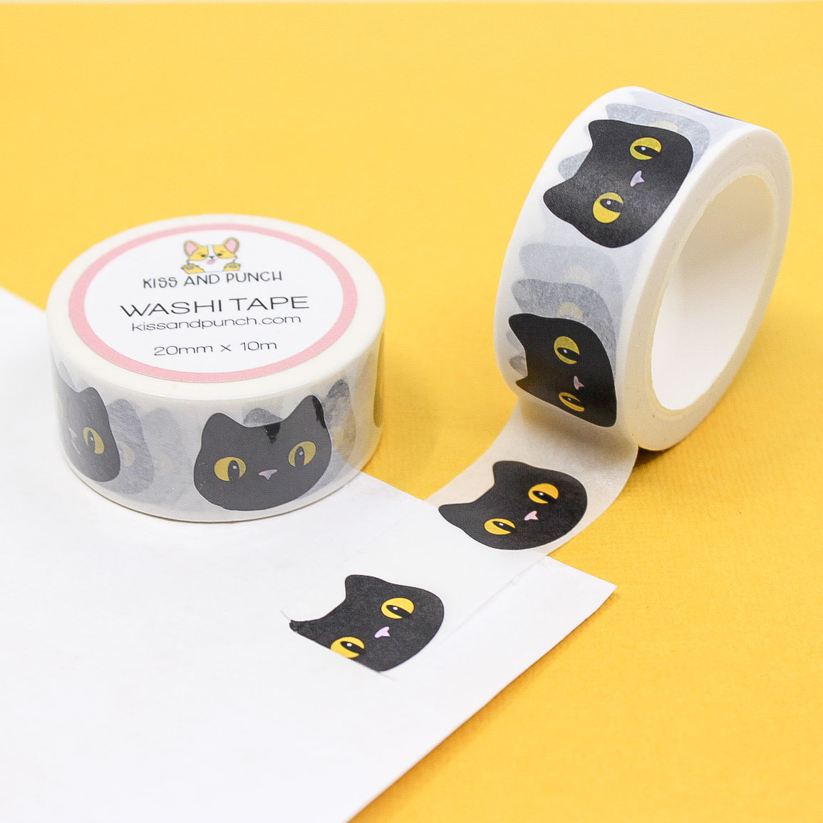 Cute Black Cat Washi Tape featuring playful black cat illustrations, perfect for planners, journaling, scrapbooking, and crafts. Ideal for cat lovers and creative projects.