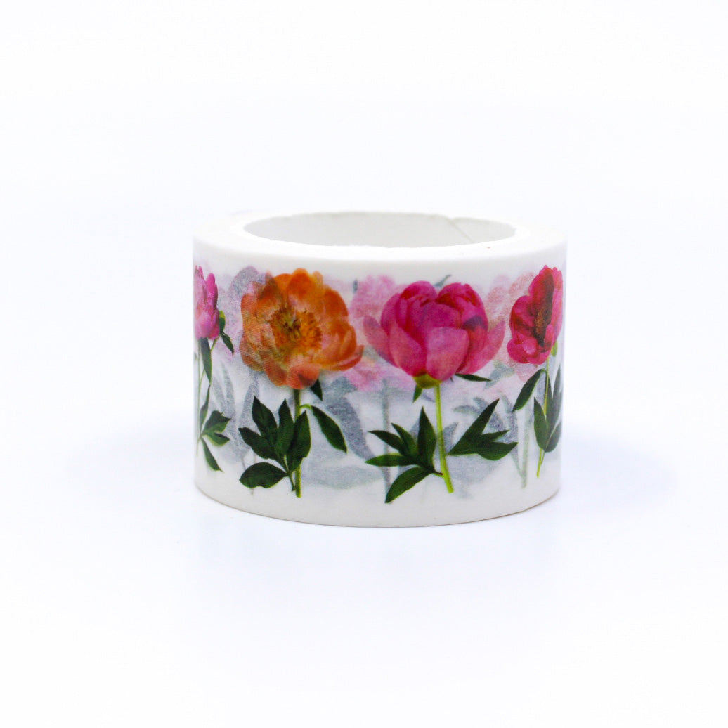 Peony Floral Washi Tape showcases beautiful peony flowers in full bloom, with intricate details and vibrant colors. This tape is perfect for adding a touch of elegance to your crafts, scrapbooking, or decorating projects. This tape is from Bottle Branch Designs and sold at BBB Supplies Craft Shop.