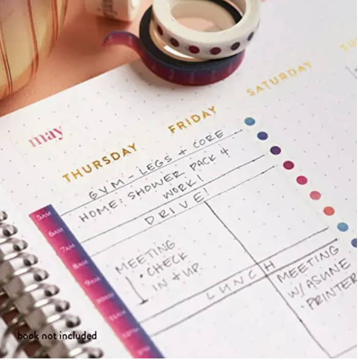 This rainbow Planner Set will allow you to organize your planner and calendar in style. With one tape each for Monthly, Daily, and Time related tasks.