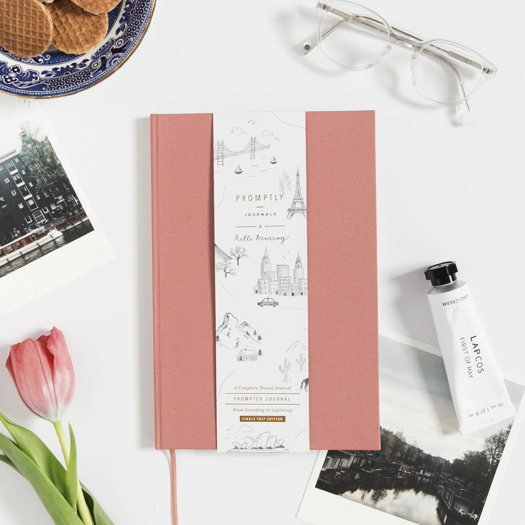This rose pink travel journal is a perfect way to document the best parts of your trip, with prompts along the way, resulting in a keepsake journal! This journal is from promptly and sold at BBB Supplies Craft Shop.