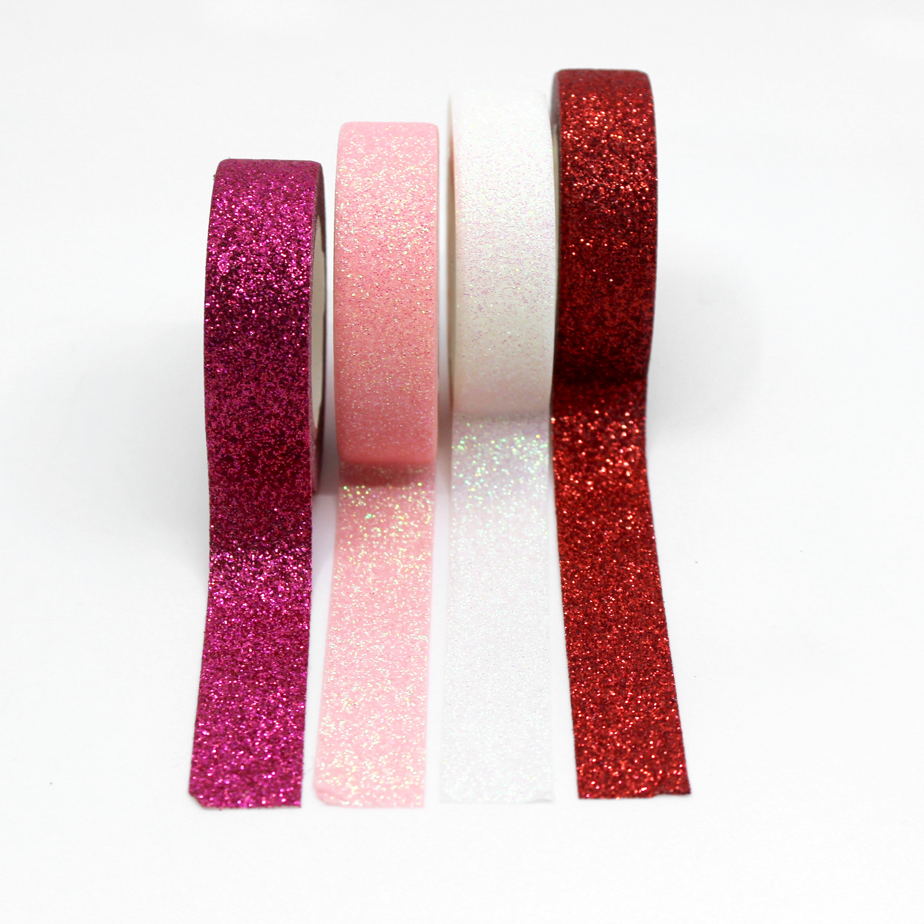 Capture the spirit of love with our Valentine's glitter washi tape, featuring sparkling hearts and romantic motifs in shades of red and pink, perfect for adding a touch of heartfelt sparkle to your crafts. This tape is sold at BBB Supplies Craft Shop.