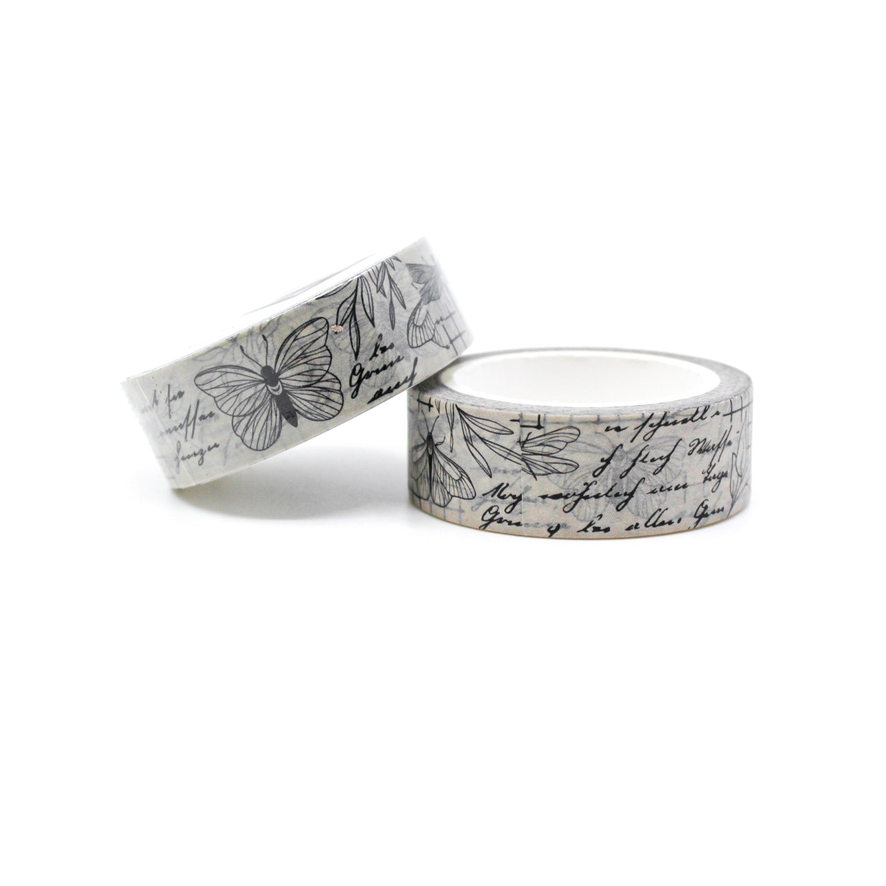  Let your imagination take flight as you adorn your creations with the graceful allure of butterflies and moths using our Black and Grey Vintage Botany Washi Tape. This washi tape features vintage-inspired botanical illustrations of butterflies and moths. This tape is sold at BBB Supplies Craft Shop.
