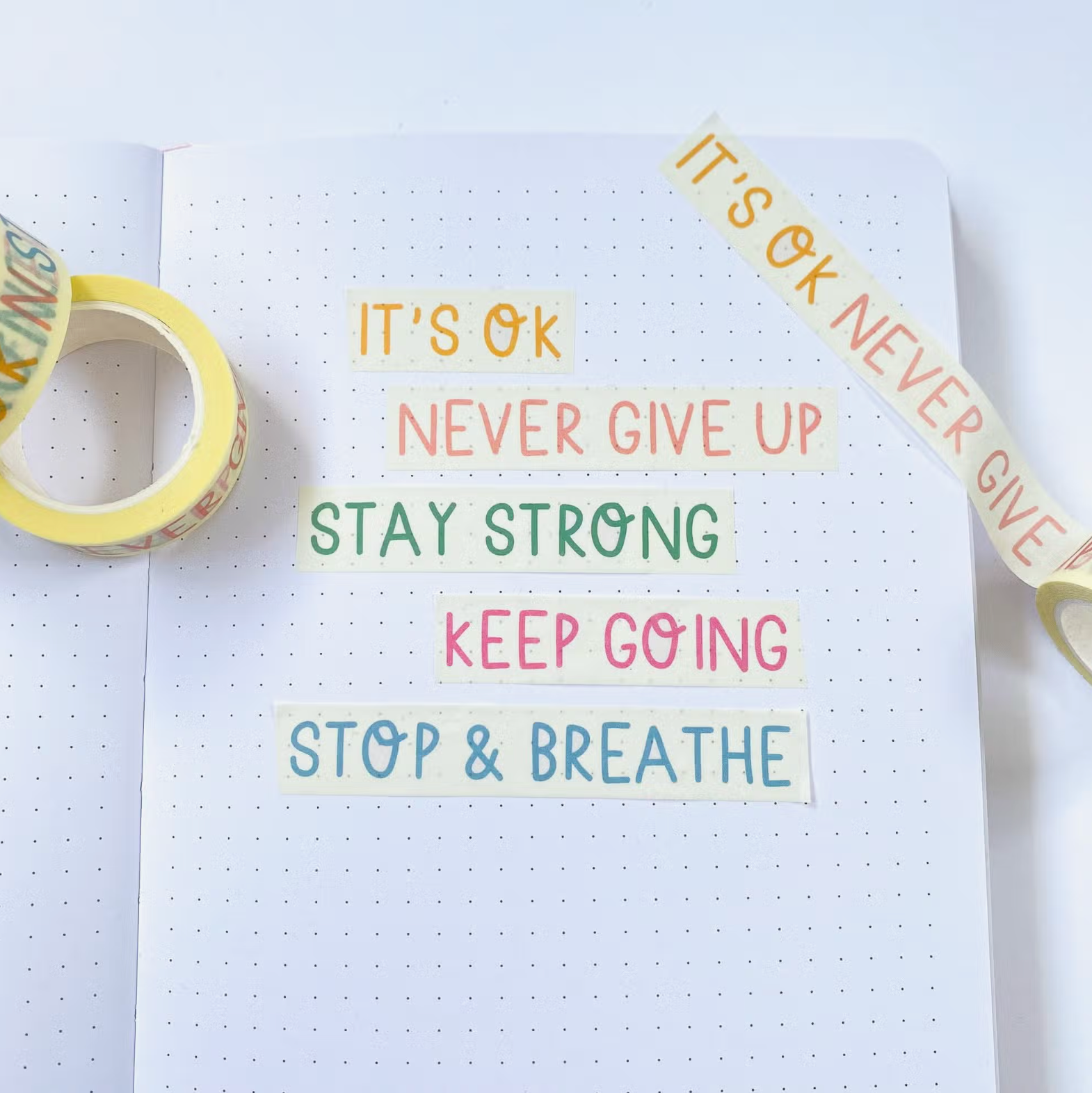 Boost your well-being with our Self-Care Words of Affirmation Washi Tape, featuring uplifting and encouraging phrases. Ideal for adding a positive and motivating touch to your projects. This tape is designed by Sarah Frances and sold at BBB Supplies Craft Shop.