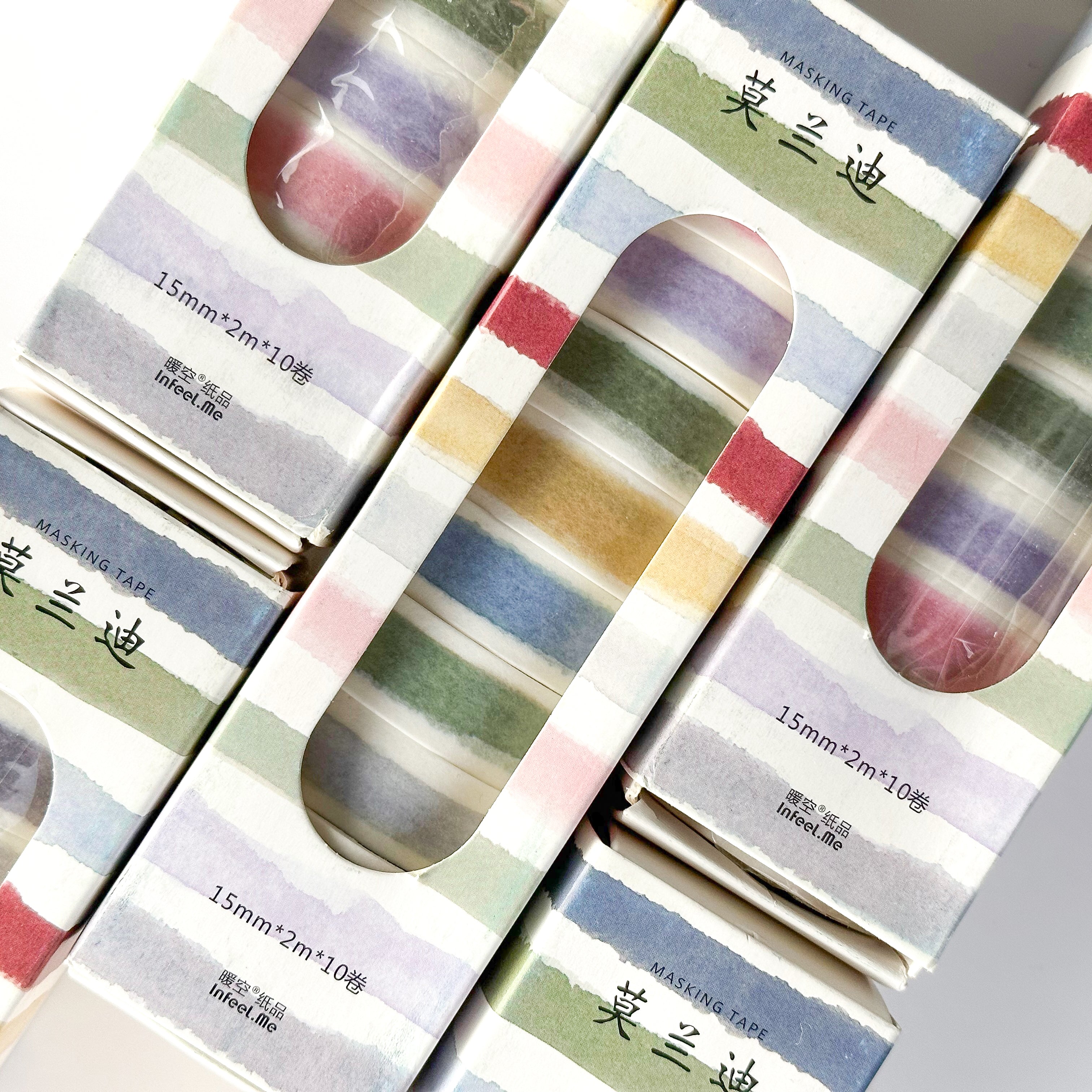 Get creative with our collection of 10 watercolor washi tapes in a beautiful rainbow palette, ideal for scrapbooking, journaling, and DIY crafts. These are especially perfect for easy banners on your spread. This collection is sold at BBB Supplies Craft Shop.