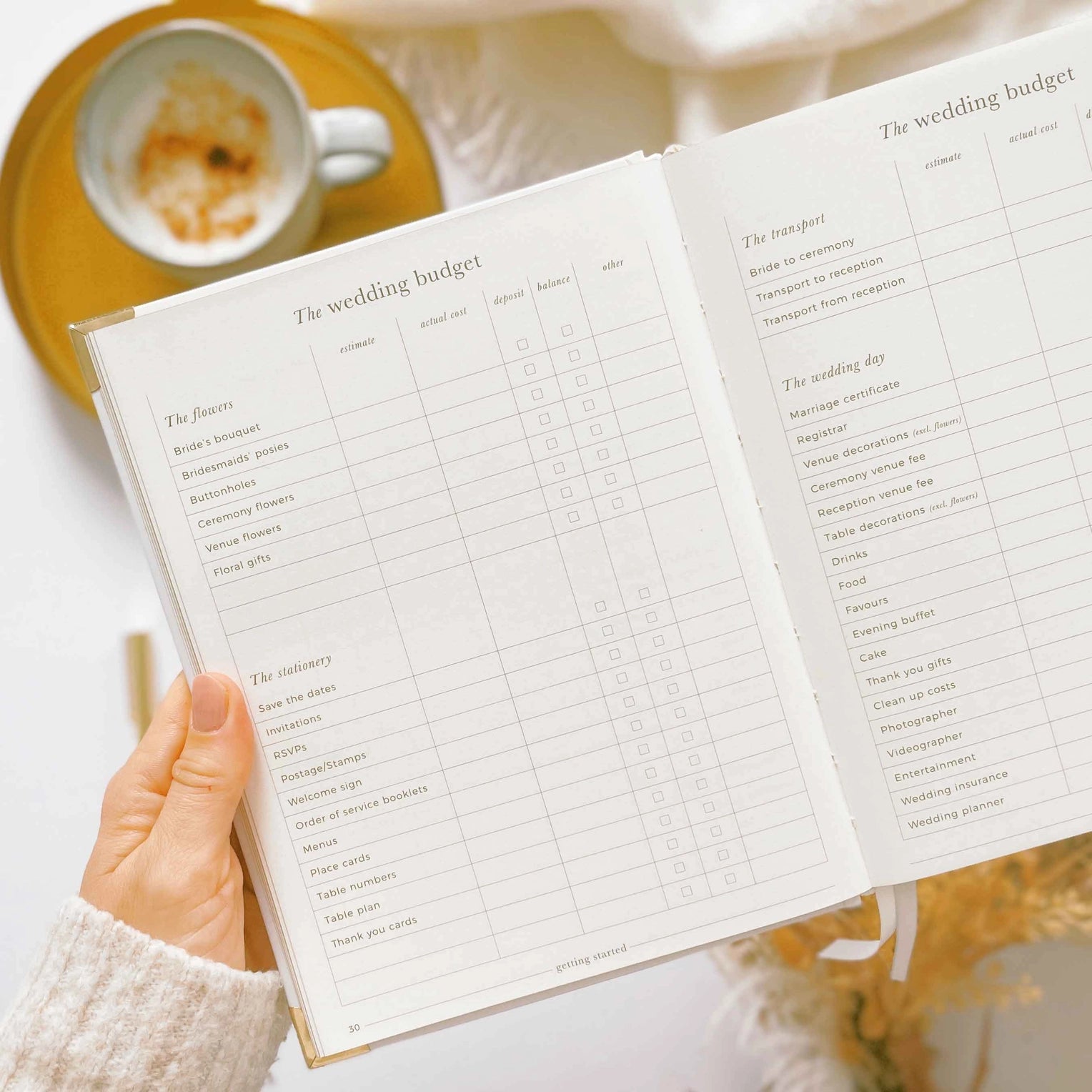 Ivory Wedding Planner featuring sections for budgeting, guest lists, venue selection, vendor coordination, and wedding timelines for stress-free planning.