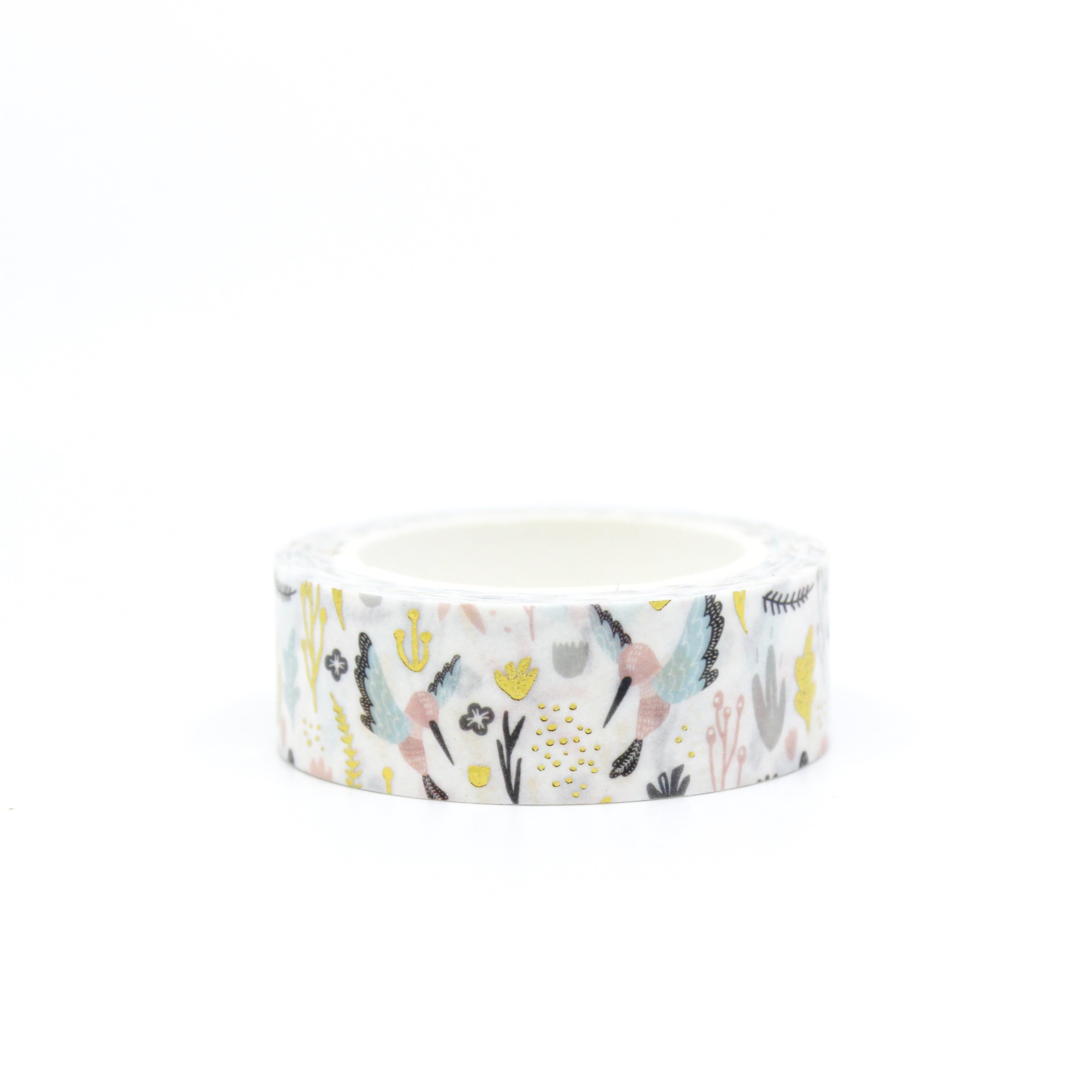 Embark on a whimsical journey with our fairytale hummingbird washi tape, featuring delicate hummingbirds amidst an enchanted backdrop of flowers and magical elements. This tape is sold at BBB Supplies Craft Shop.