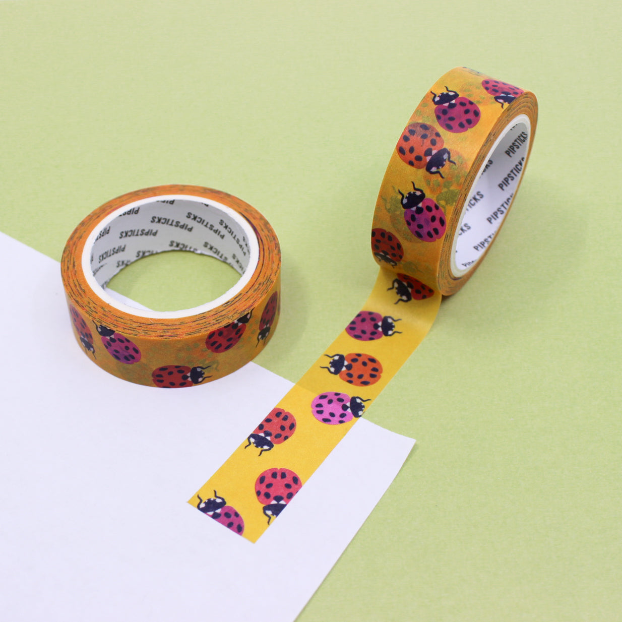 Adorable Lady Bugs Washi Tape: Features cute ladybugs, ideal for adding a playful and charming touch to your planners, journals, and crafts. This tape is from Pipsticks and sold at BBB Supplies Craft Shop.