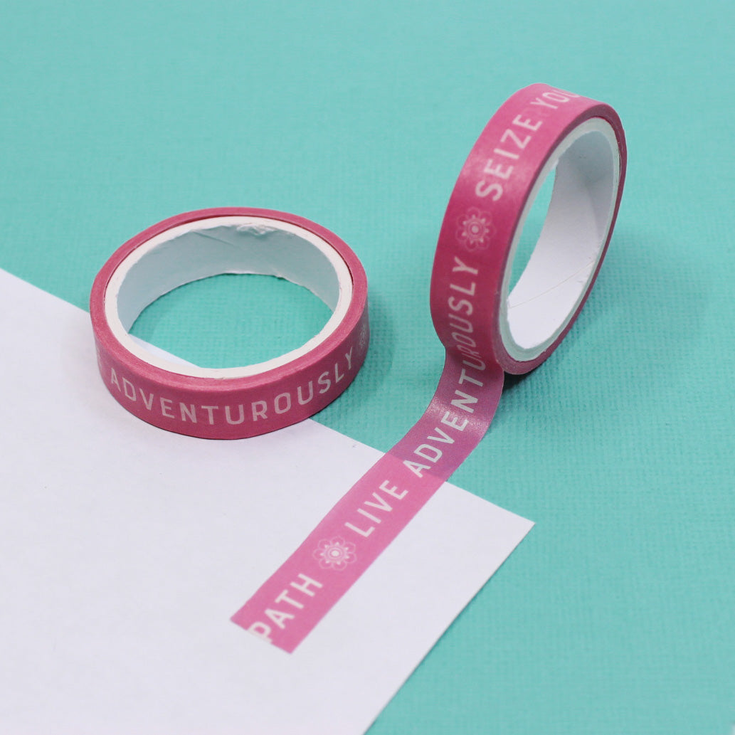 Embrace adventure and seize the day with our Adventure Seize The Day Washi Tape. Featuring motivational phrases and motifs, it adds a touch of inspiration and wanderlust to your crafts. This tape is sold at BBB Supplies Craft Shop.