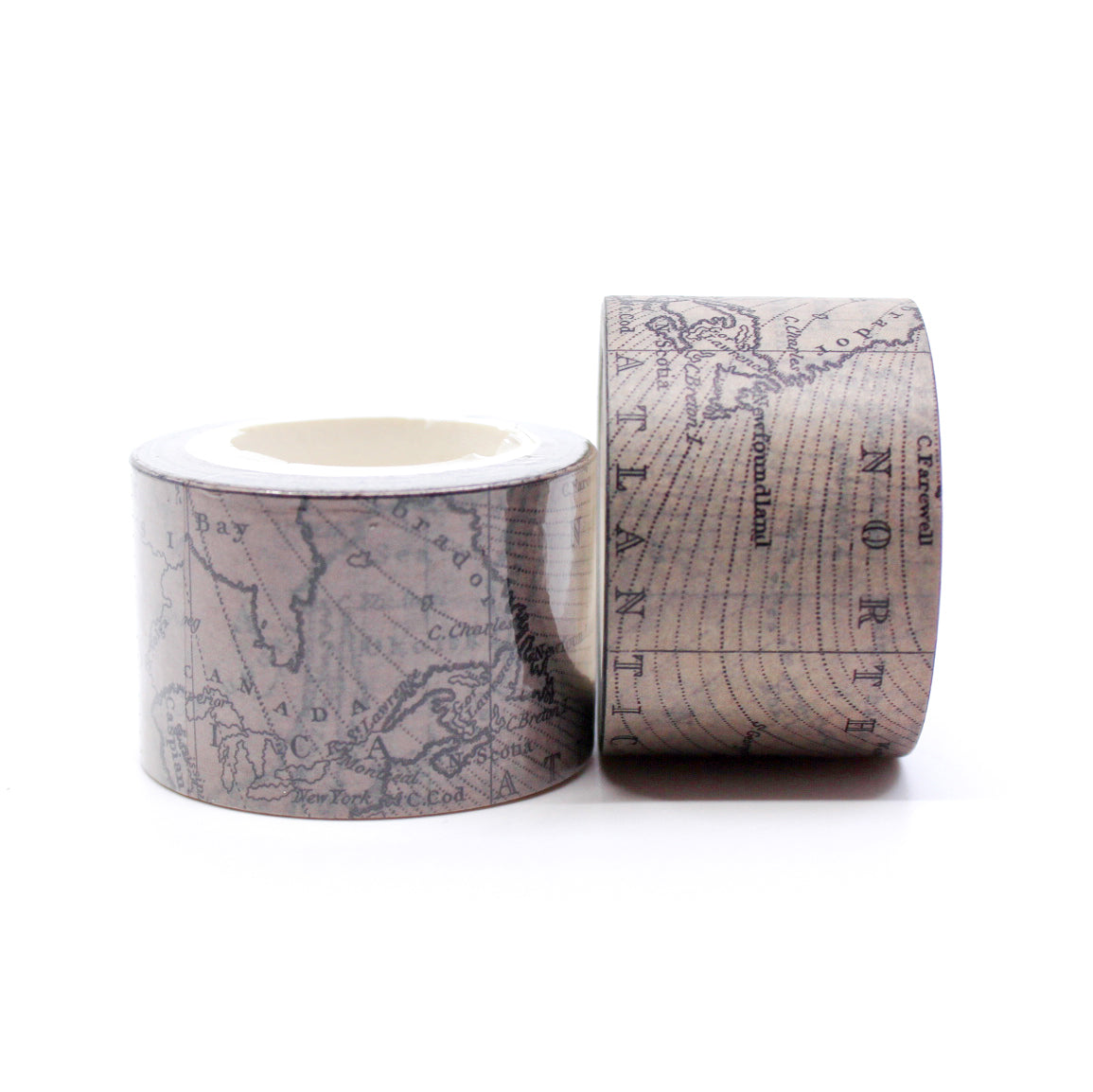 Washi tape featuring an antique world map design, perfect for travel-themed crafts, journaling, and adding a vintage touch to your stationery.