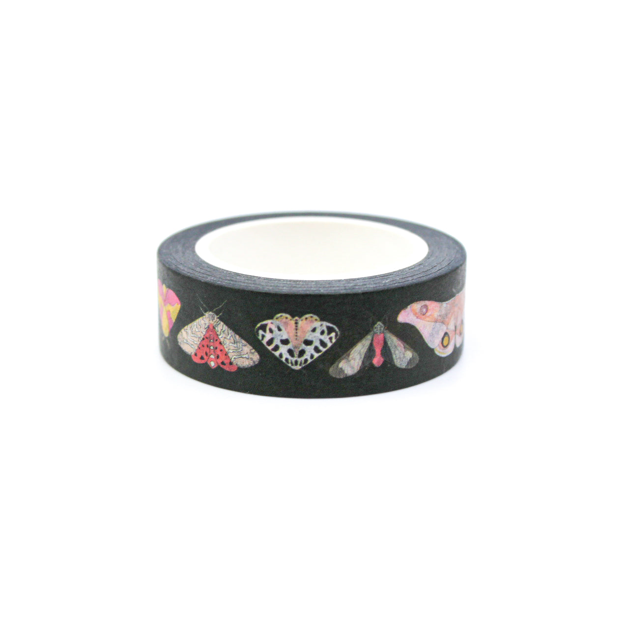 Embrace the beauty of nature with our Beautiful Moths Washi Tape on a striking black background, showcasing an array of exquisite moth illustrations. Ideal for adding a touch of elegance and nature-inspired artistry to your projects. This tape is from Beve! and sold at BBB Supplies Craft Shop.