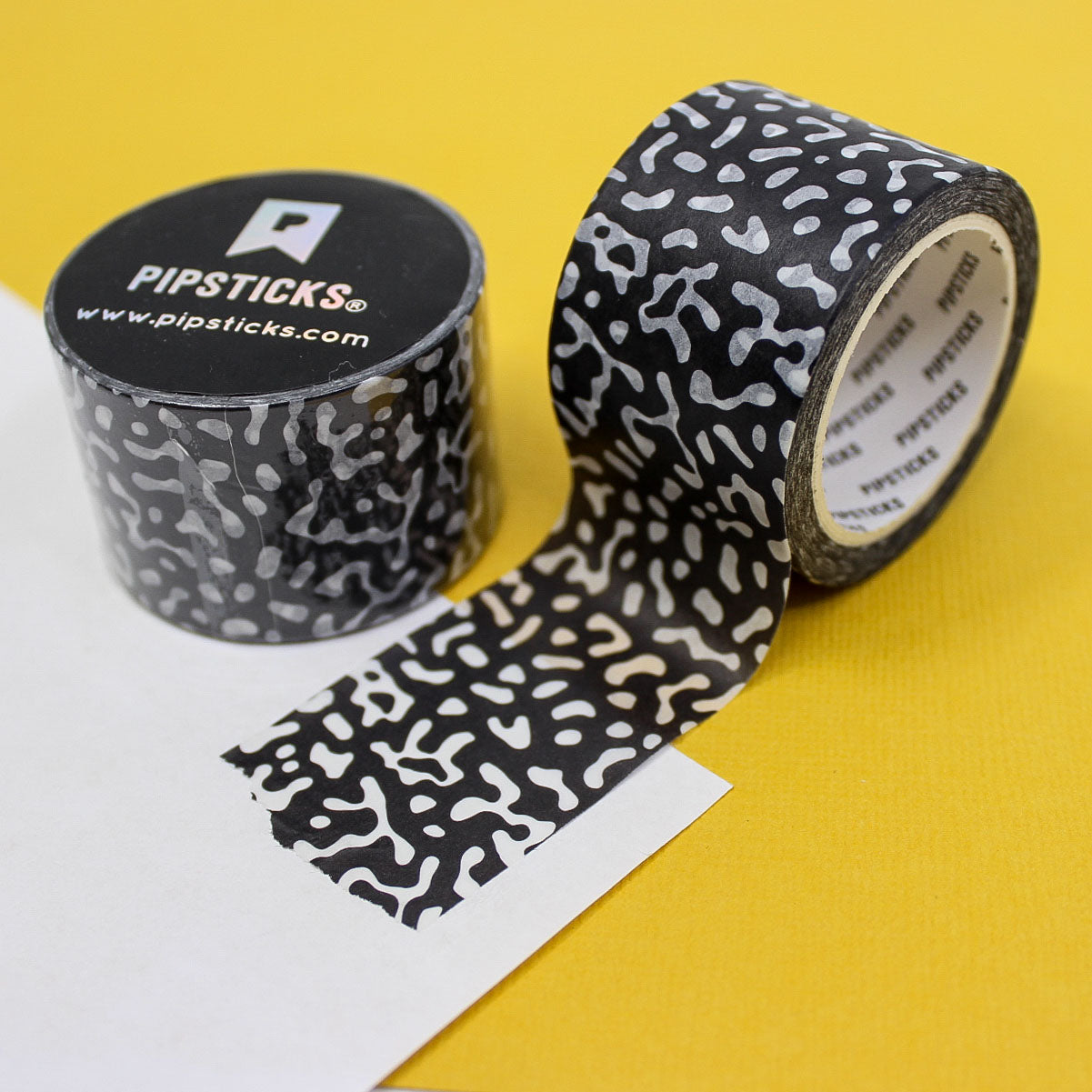 Enhance your projects with this bold, wide washi tape featuring a striking black and white organic pattern, perfect for adding a modern, artistic touch to planners, journals, and crafts. This tape is from Pipsticks and sold at BBB Supplies Craft Shop.