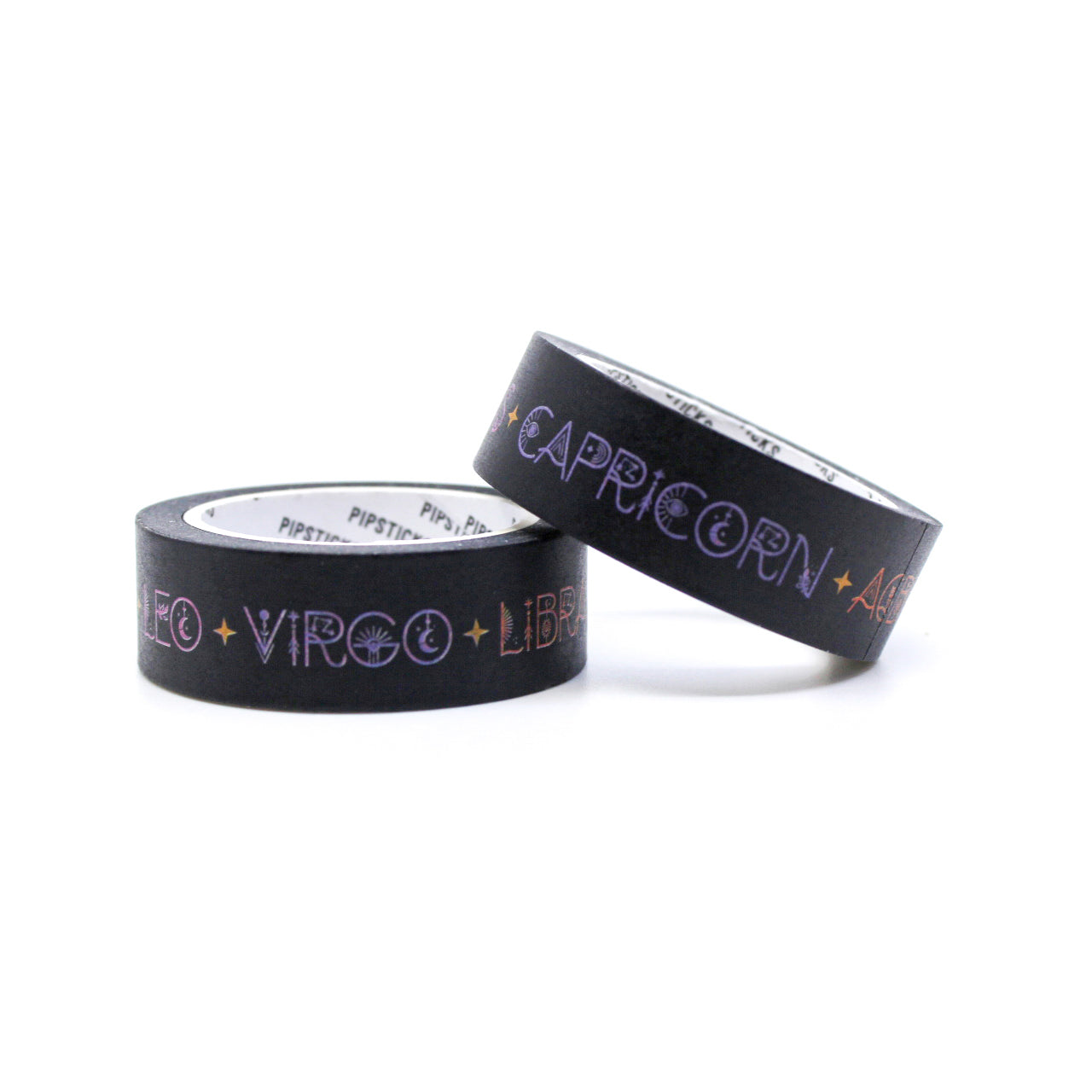 Explore the mysteries of the zodiac with our Black Path Zodiac Washi Tape, featuring the twelve zodiac signs in a bold black design. Ideal for adding an enigmatic and celestial touch to your projects.  This tape from Pipsticks and sold at BBB Supplies Craft Shop.