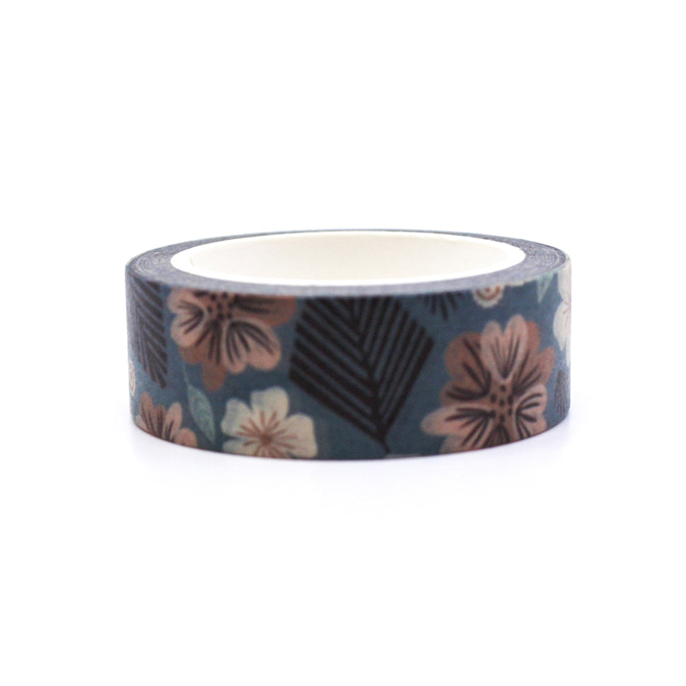 Blue Tropic Floral Washi Tape featuring tropical flowers in shades of blue, ideal for adding a refreshing and tropical vibe to your crafts and projects. This tape is from Maylay Co and sold at BBB Supplies Craft Shop.