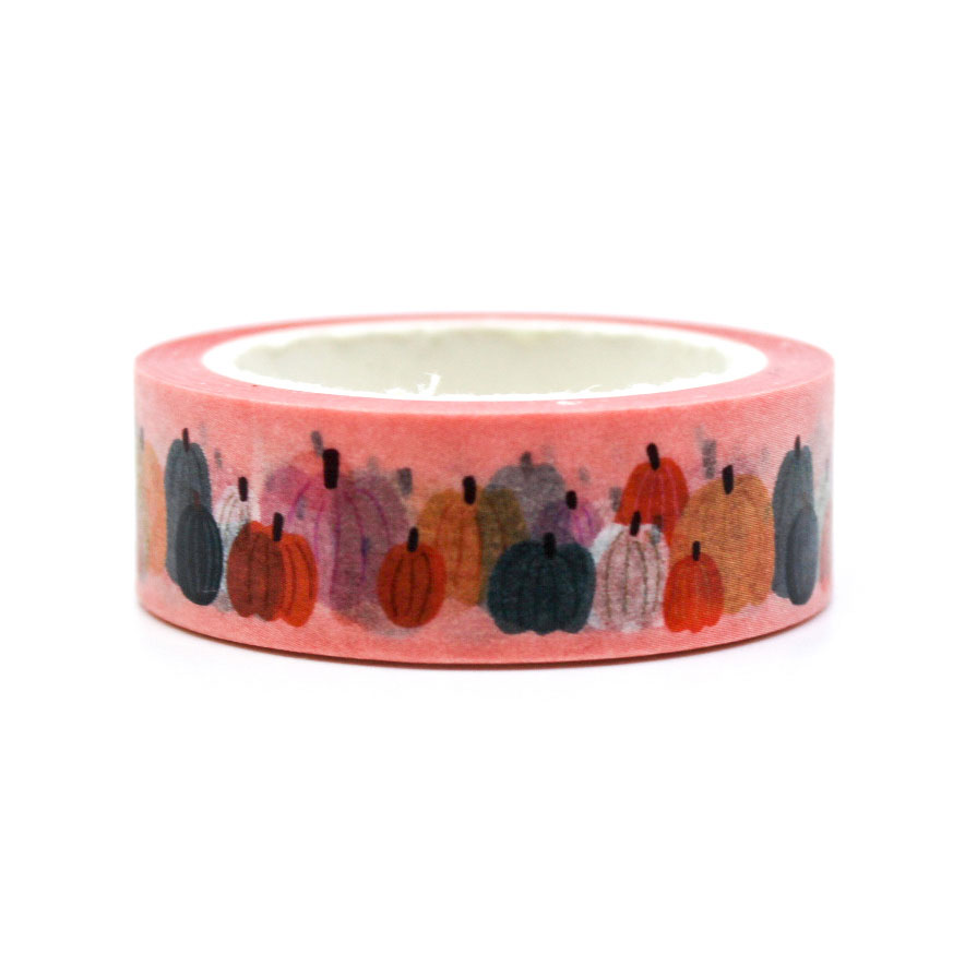 Colorful Pumpkins Washi Tape with a variety of patterned pumpkins in different colors, ideal for fall-themed crafts, journaling, and scrapbooking.