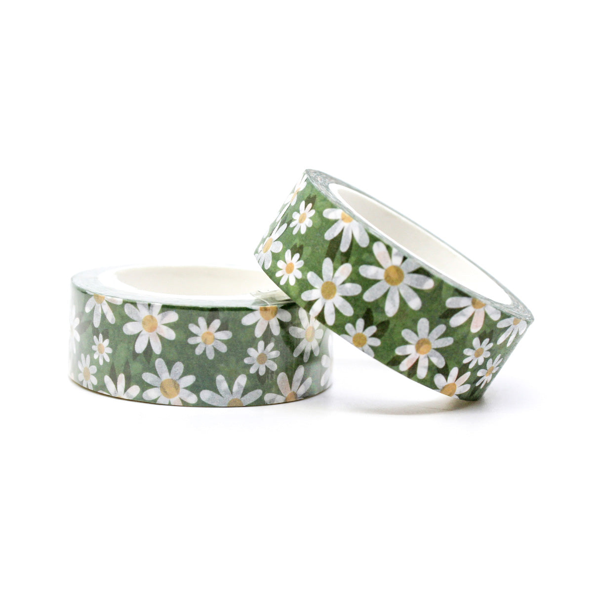 Green Daisy Flower Washi Tape: This washi tape features a beautiful green daisy flower pattern, adding a touch of nature's beauty to your crafts and projects. This tape is sold at BBB Supplies Craft Shop.