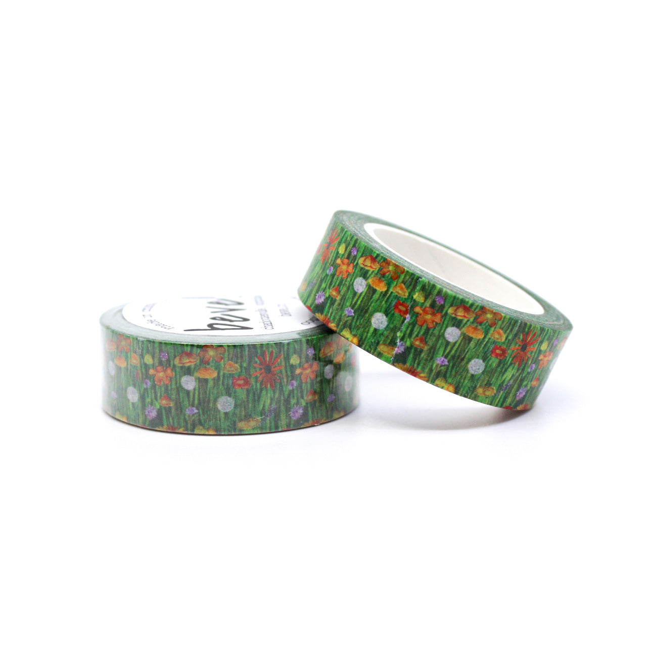 This green field of wildflowers washi tape adds a fresh, natural touch to your crafts. Its soft, but vibrant red, orange, and yellow tones on a green grassy backdrop make it a versatile addition to your stationery collection, offering a gentle yet vibrant accent to your creative projects.