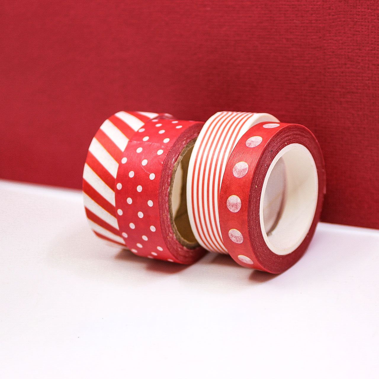 Red Diagonal Stripes Washi Tape with a bold and festive pattern, perfect for holiday crafts, gift wrapping, and planner decoration.