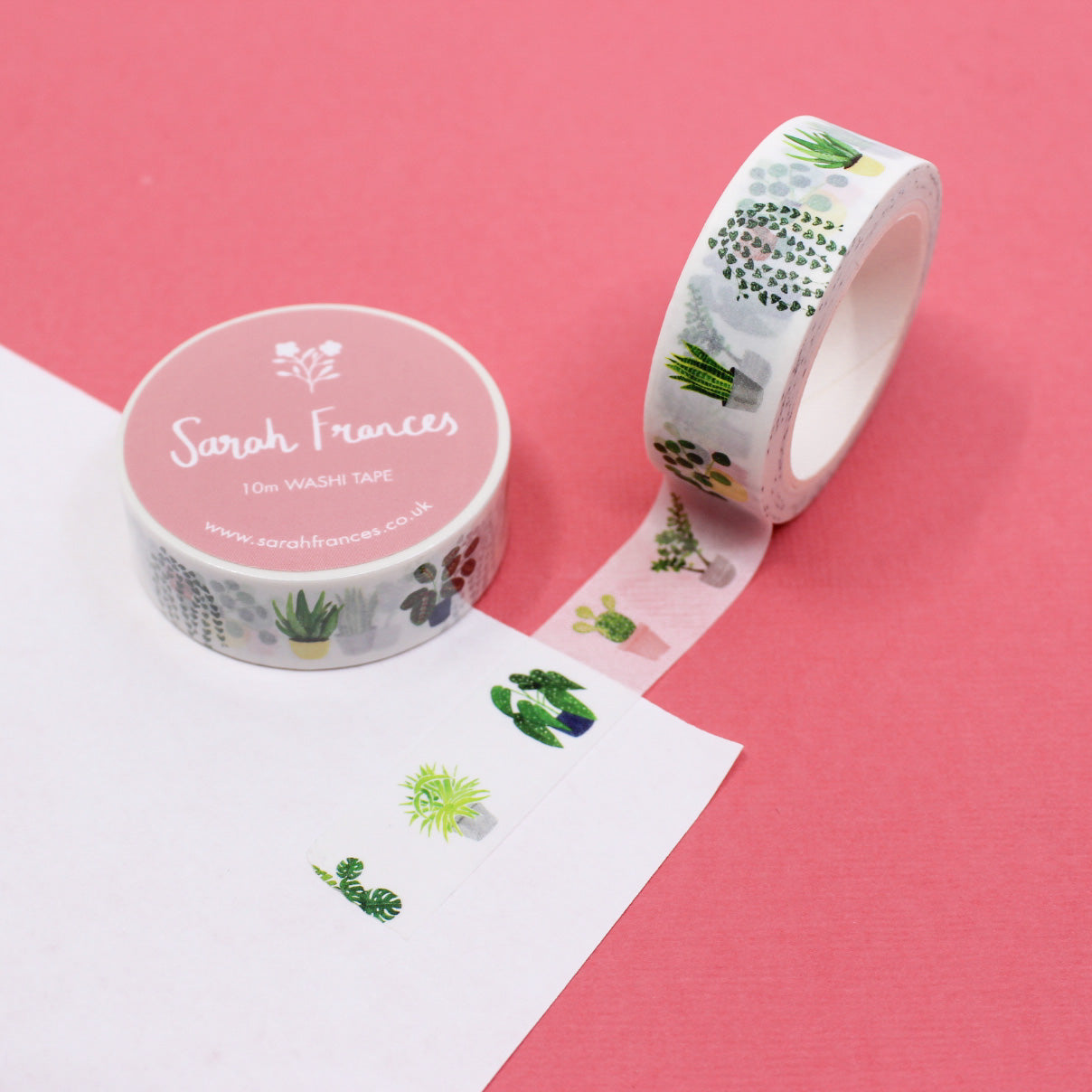 "Indoor Plants Washi Tape" features a charming design of various indoor plants, ideal for decorating journals, planners, and craft projects with a touch of greenery and nature-inspired flair.