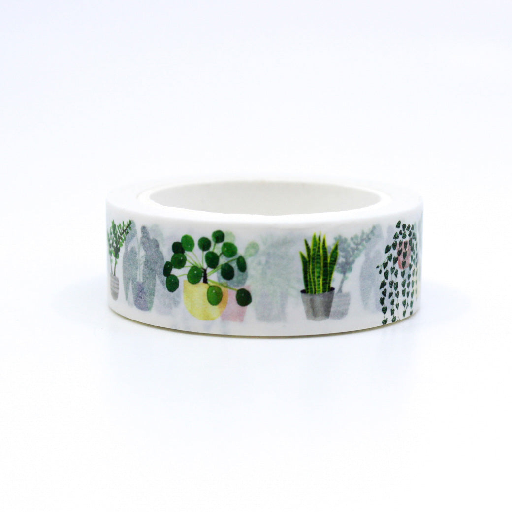 "Indoor Plants Washi Tape" features a charming design of various indoor plants, ideal for decorating journals, planners, and craft projects with a touch of greenery and nature-inspired flair.