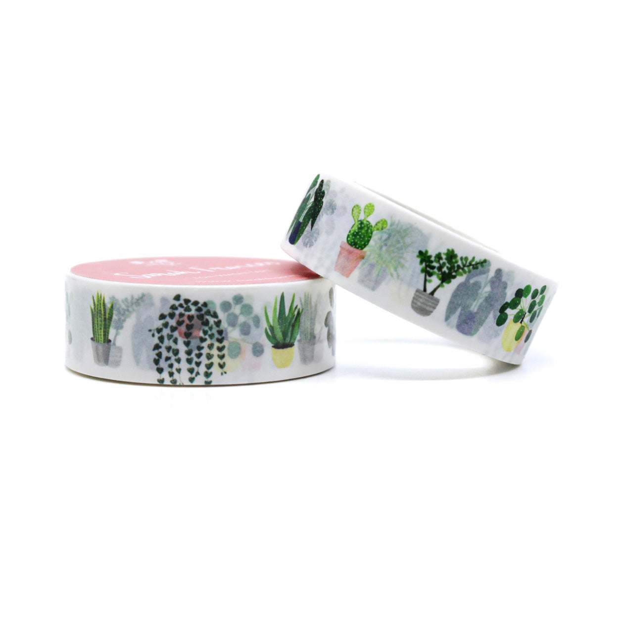 "Indoor Plants Washi Tape" features a charming design of various indoor plants, ideal for decorating journals, planners, and craft projects with a touch of greenery and nature-inspired flair.