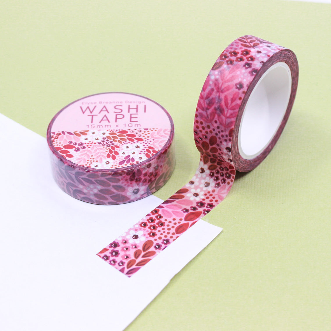 Modern Sangria Red Floral Washi Tape: Vibrant red tape featuring stylish floral patterns, perfect for enhancing your planners, scrapbooks, and crafts with a bold, elegant touch. This tape is from Elyse Breanne Designs and sold at BBB Supplies Craft Shop.