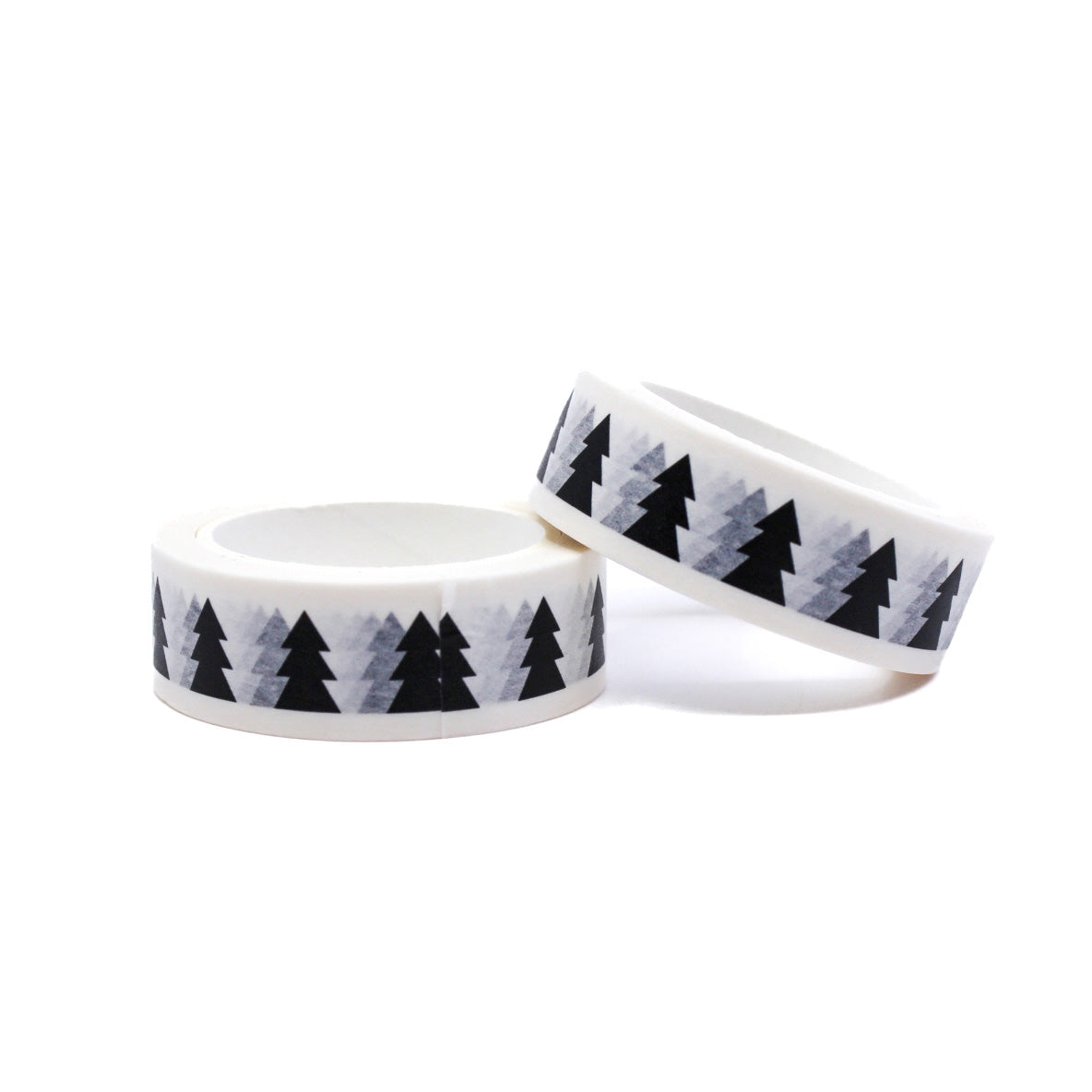 Black and White Nordic Holiday Pine Tree Washi Tape, featuring a charming winter design with stylized pine trees, ideal for adding a touch of Scandinavian elegance to your festive crafts and holiday-themed projects. This tape is from Worthwhile Paper and sold at BBB Supplies Craft Shop.
