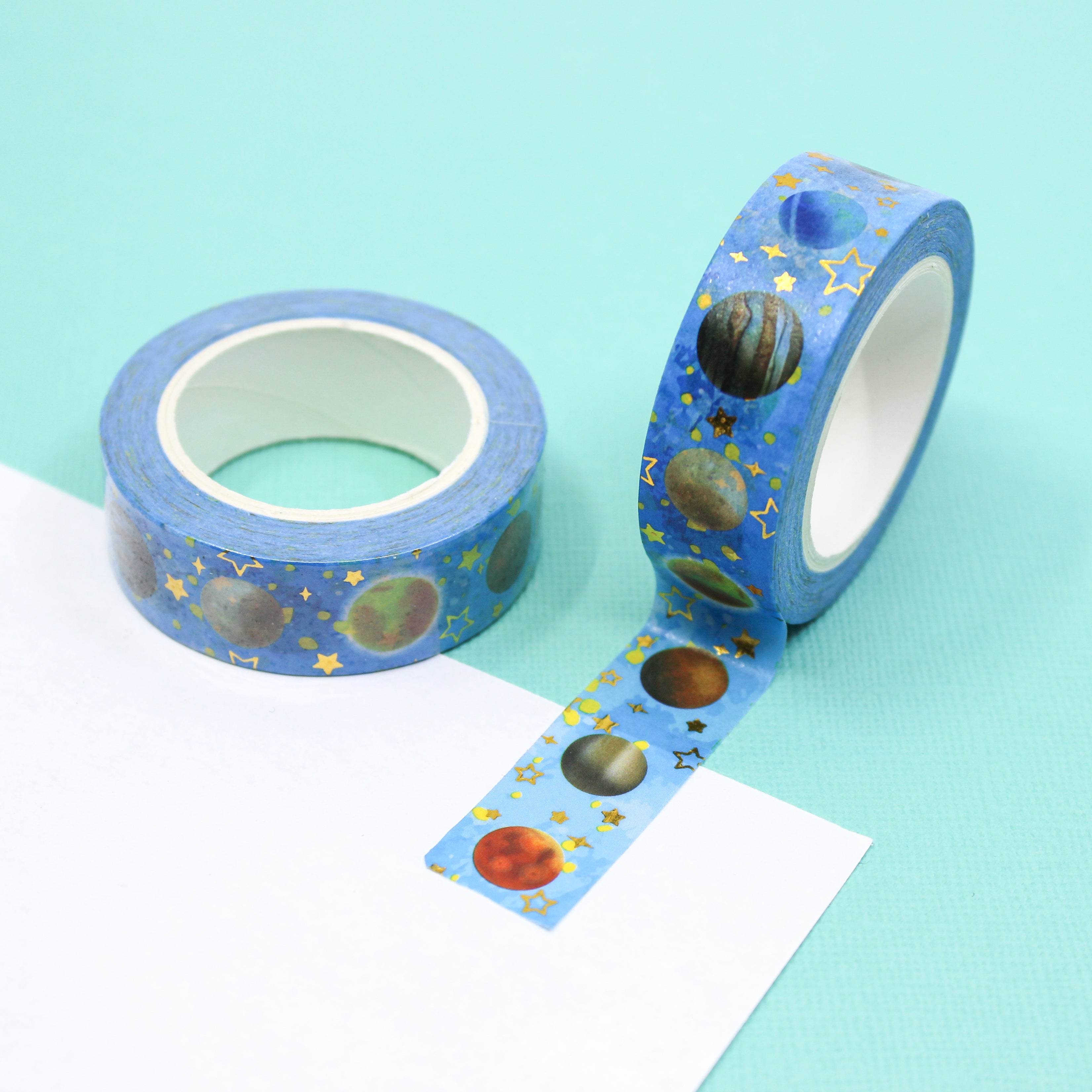 Embark on a cosmic journey with our Outer Space Planets Washi Tape, adorned with vibrant planet illustrations. Ideal for adding a touch of interstellar wonder to your projects. This tape is sold at BBB Supplies Craft Shop.