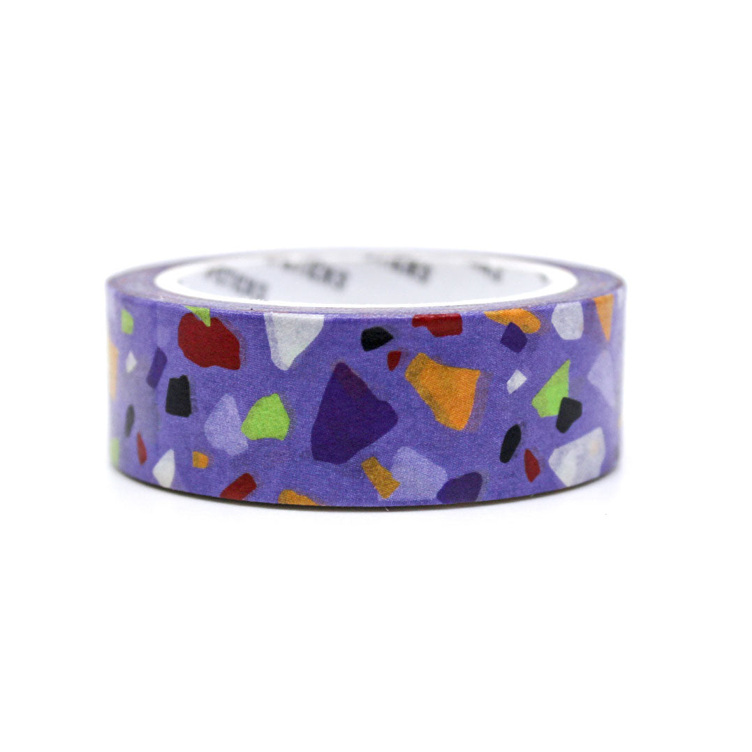 Purple Petrified Pathway Washi Tape featuring a colorful terrazzo pattern with purple, pink, and multicolored specks. Perfect for planners, journaling, and crafting.