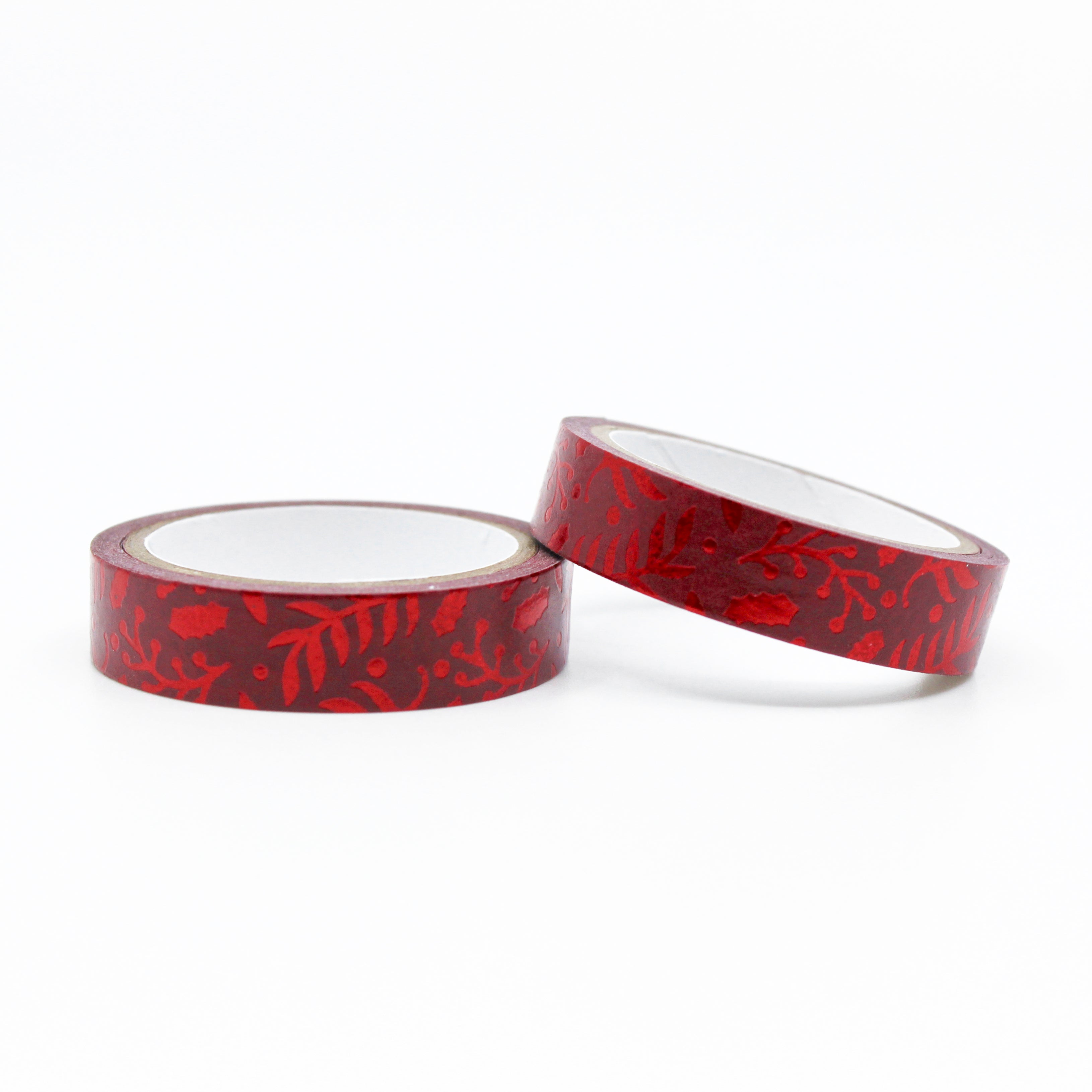 Elevate your holiday crafts with our elegant red foil holly floral washi tape, featuring intricate holly and floral designs in shimmering red foil, perfect for adding a touch of festive elegance to your projects. This tape is sold at BBB Supplies Craft Shop.