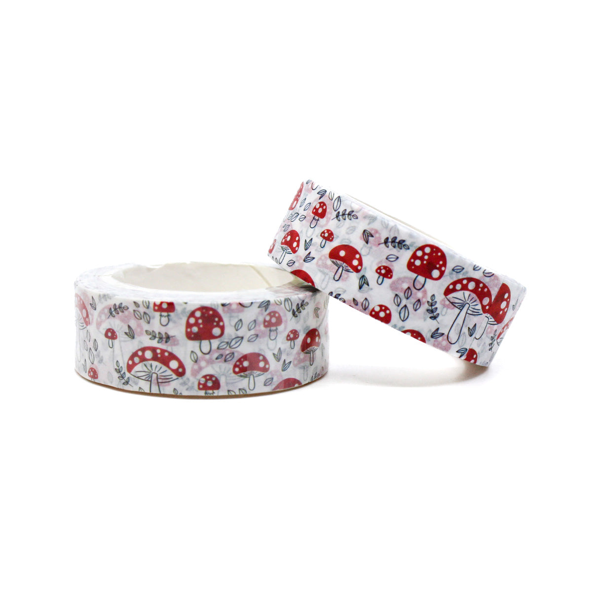 This playful washi tape features a fun pattern of red mushrooms, adding a whimsical touch to your crafting projects. Perfect for scrapbooking, journaling, or adding a pop of color to any creative endeavor. This tape is sold at BBB Supplies Craft Shop.