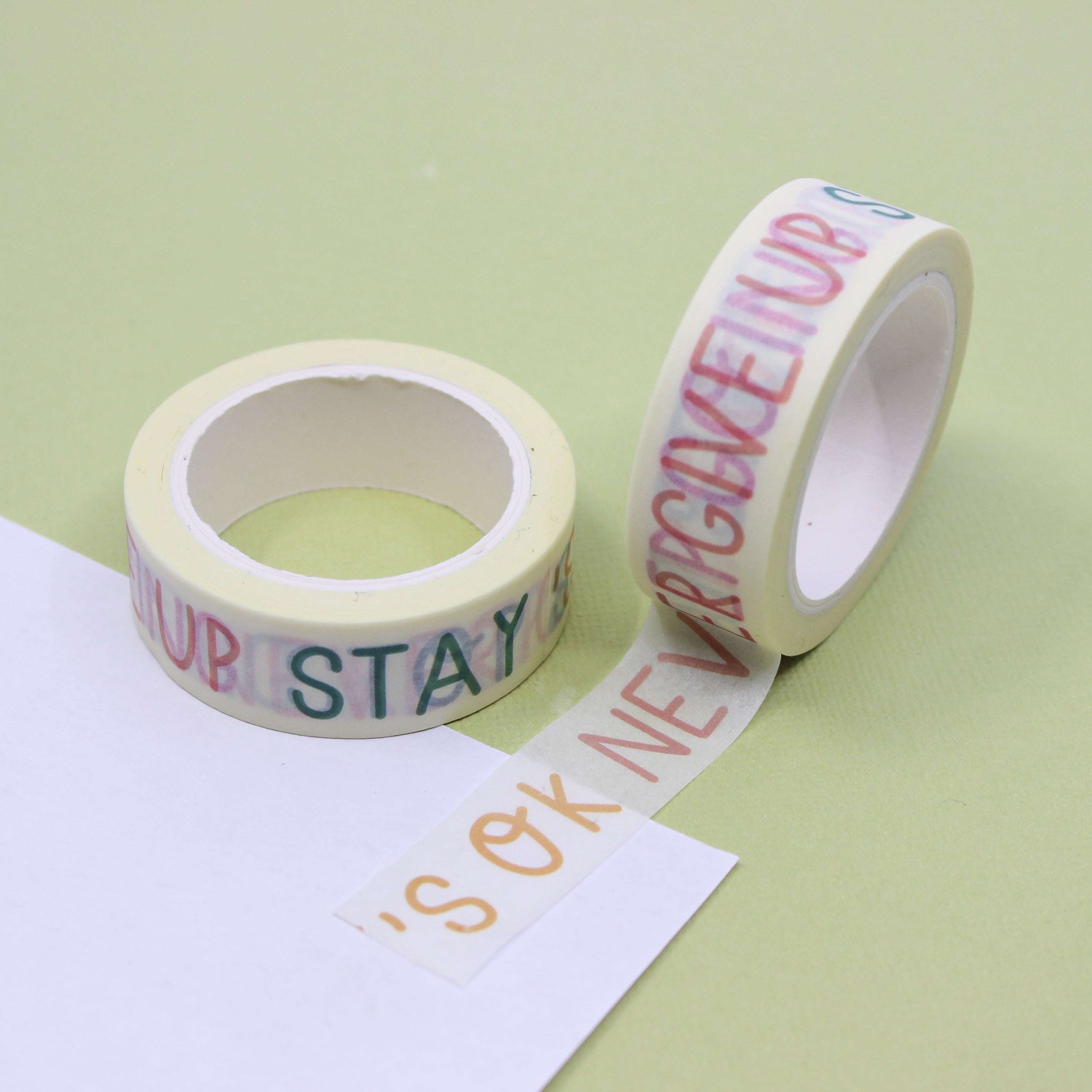 Boost your well-being with our Self-Care Words of Affirmation Washi Tape, featuring uplifting and encouraging phrases. Ideal for adding a positive and motivating touch to your projects. This tape is designed by Sarah Frances and sold at BBB Supplies Craft Shop.