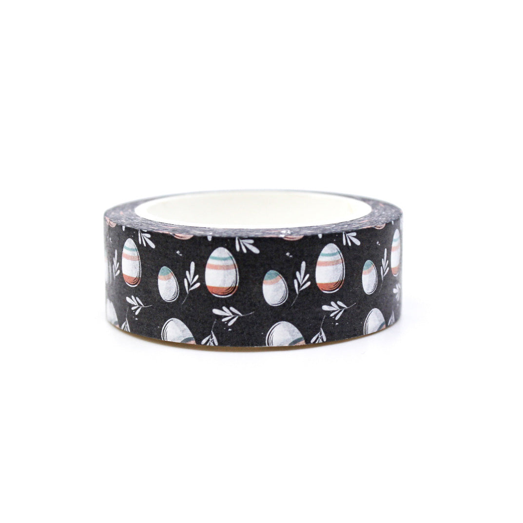 Black & White Easter Egg Washi Tape: Add a classic touch to your Easter crafts with this black and white Easter egg washi tape. Perfect for card-making, scrapbooking, and more. This tape is sold at BBB Supplies Craft Shop.