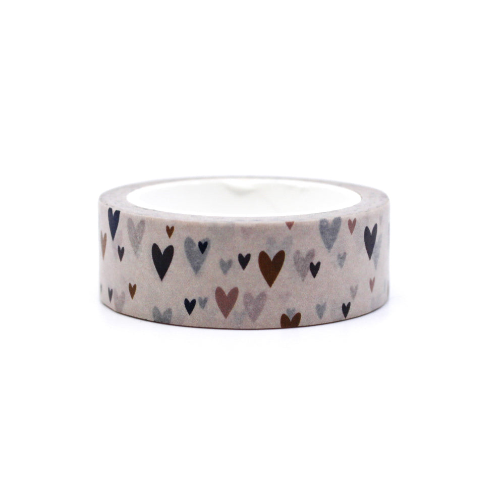  Tiny Little Hearts Washi Tape featuring a pattern of small hearts in a repeating design, ideal for adding a sweet touch to your crafting projects and designs. This washi is from Maylay co and sold at BBB Supplies Craft Shop.