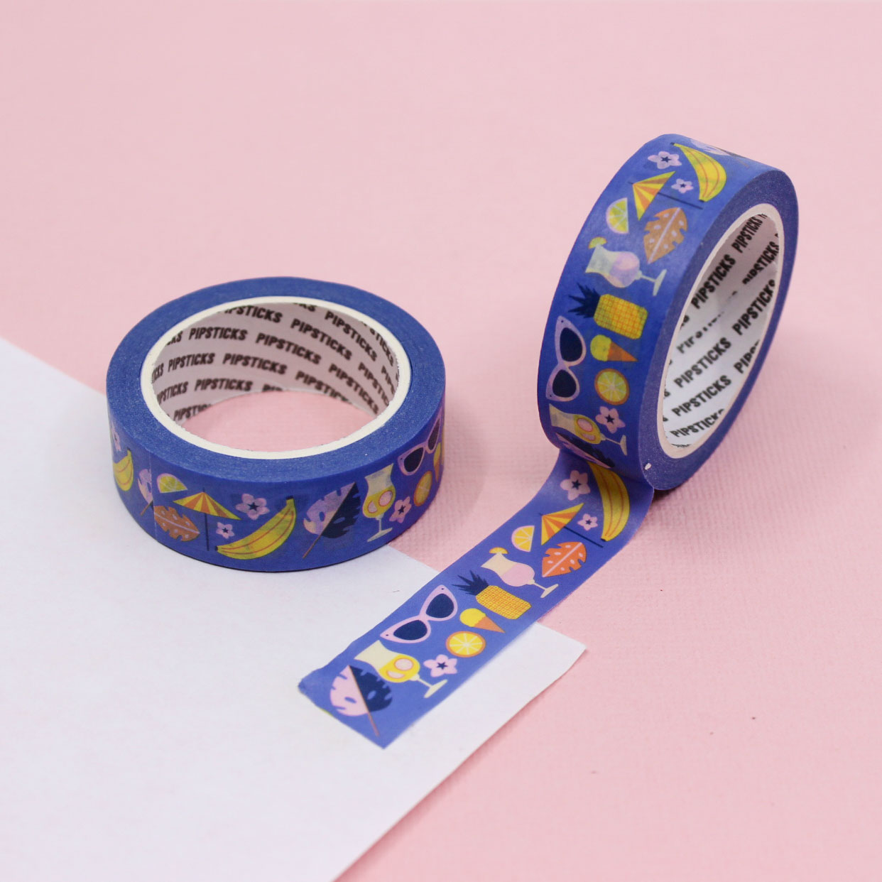 These summer tropical travel objects washi tape which includes umbrellas, to cocktails will add some pizzazz to any travel journal.