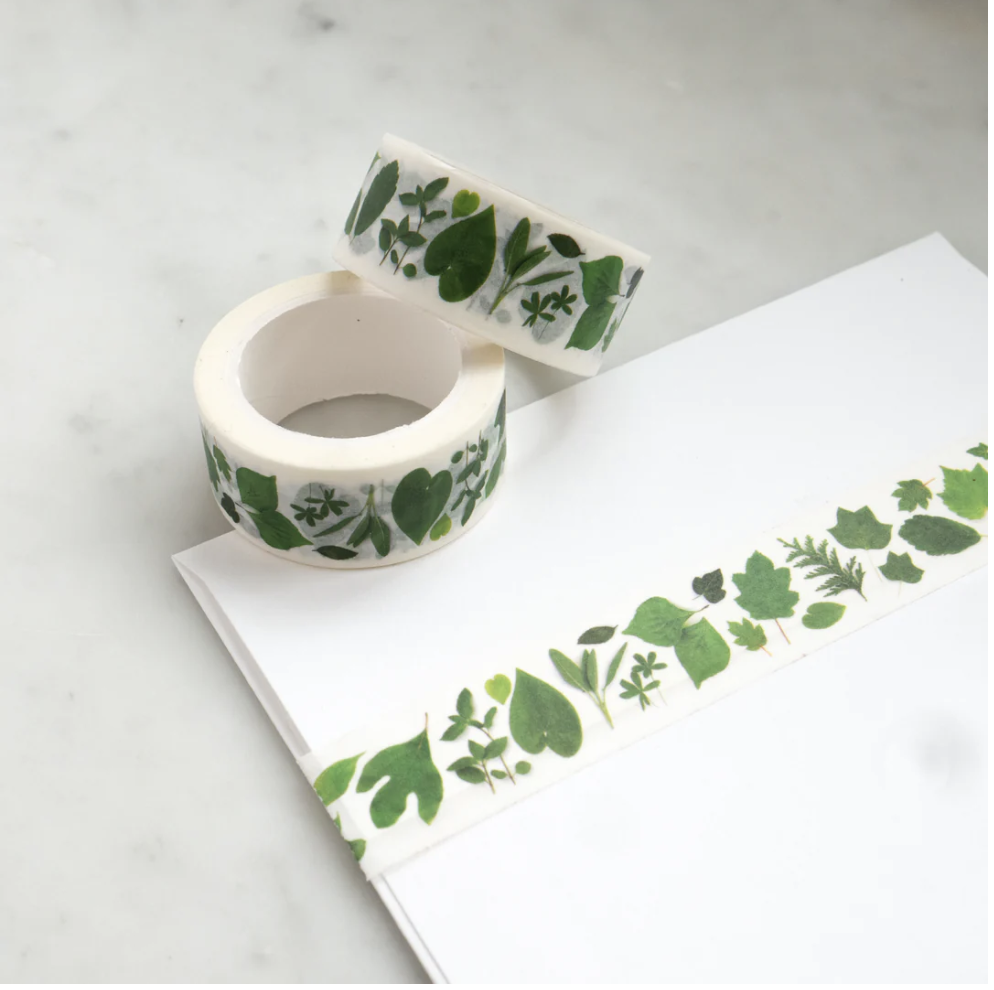 Bring the beauty of nature to your projects with our diverse green leaves and foliage washi tape, showcasing an assortment of lush and vibrant botanical designs. Infuse your projects with the refreshing essence of greenery using our versatile green leaves and foliage washi tape, adorned with an assortment of leaf motifs for a touch of natural beauty. This tape is designed by Bottle Branch and sold at BBB Supplies Craft Shop