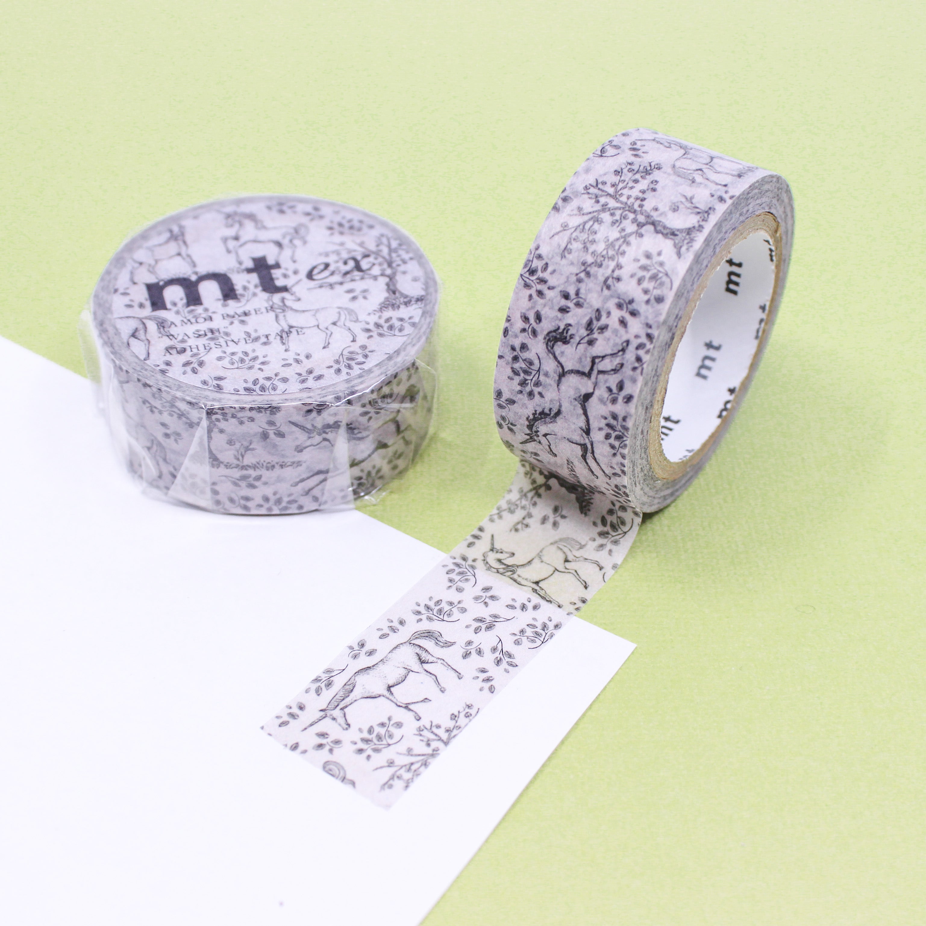 This Vintage Unicorn washi tape, adorned with a delightful unicorn illustration that harkens back to a bygone era, adds a unique and whimsical touch to your crafts. This tape is from MT Brand Masking Tape and sold at BBB Supplies Craft Shop.