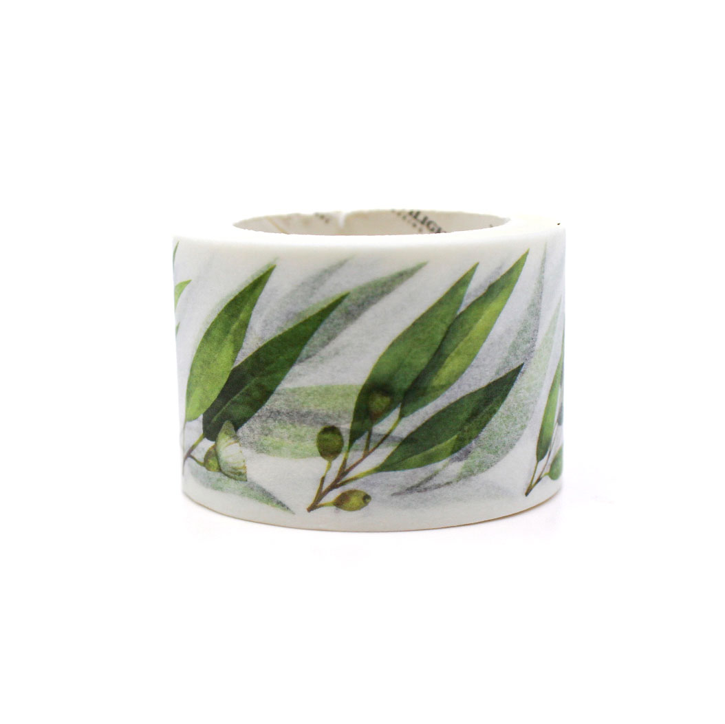 Wide washi tape featuring a delicate olive branch leaf pattern, ideal for nature-themed crafts, journaling, and decorative accents.