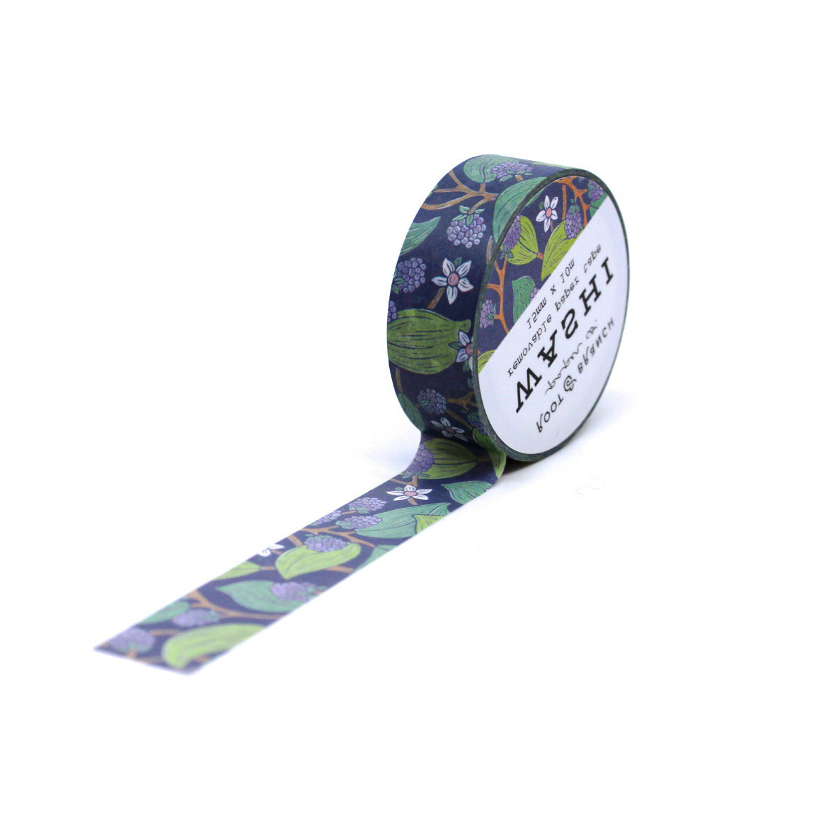 The Wild Blackberries and Foliage Washi Tape showcases a beautiful design of ripe blackberries intertwined with lush green foliage. This nature-inspired washi tape adds a touch of woodland charm and botanical elegance to your journaling, scrapbooking, or crafting projects.